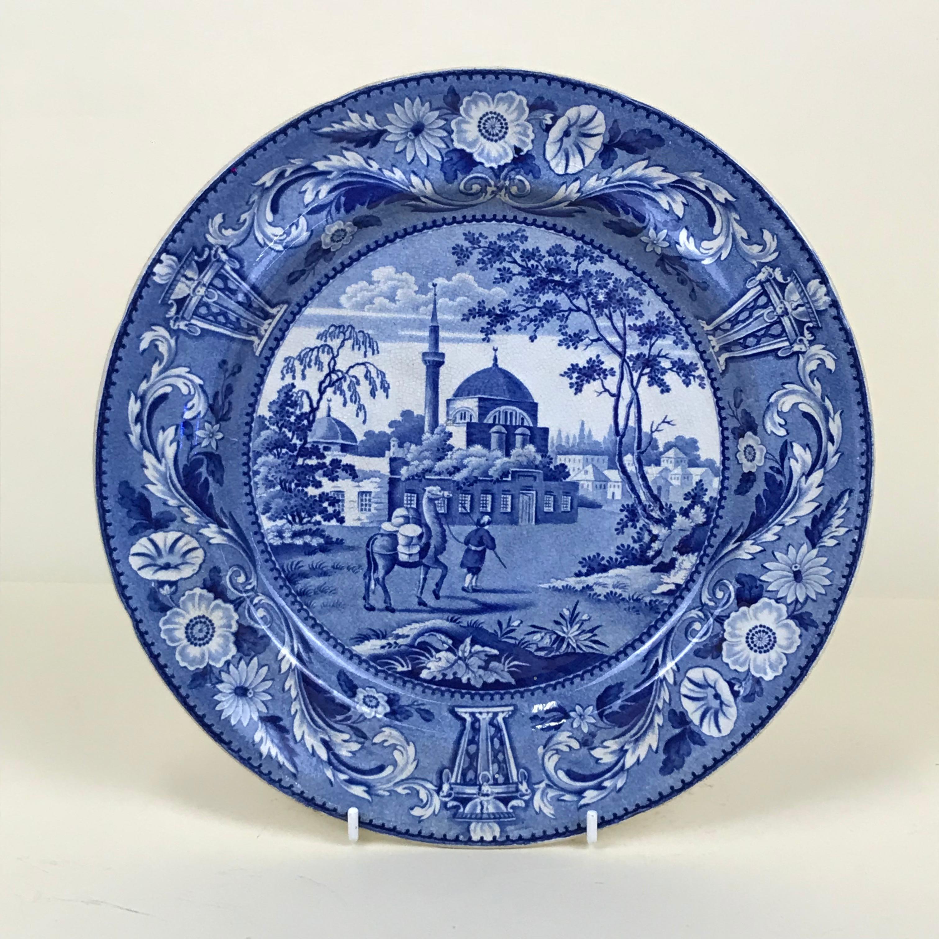 George IV 1830s English Blue and White Transferware Tchiurluk Pattern Dinner Plate
