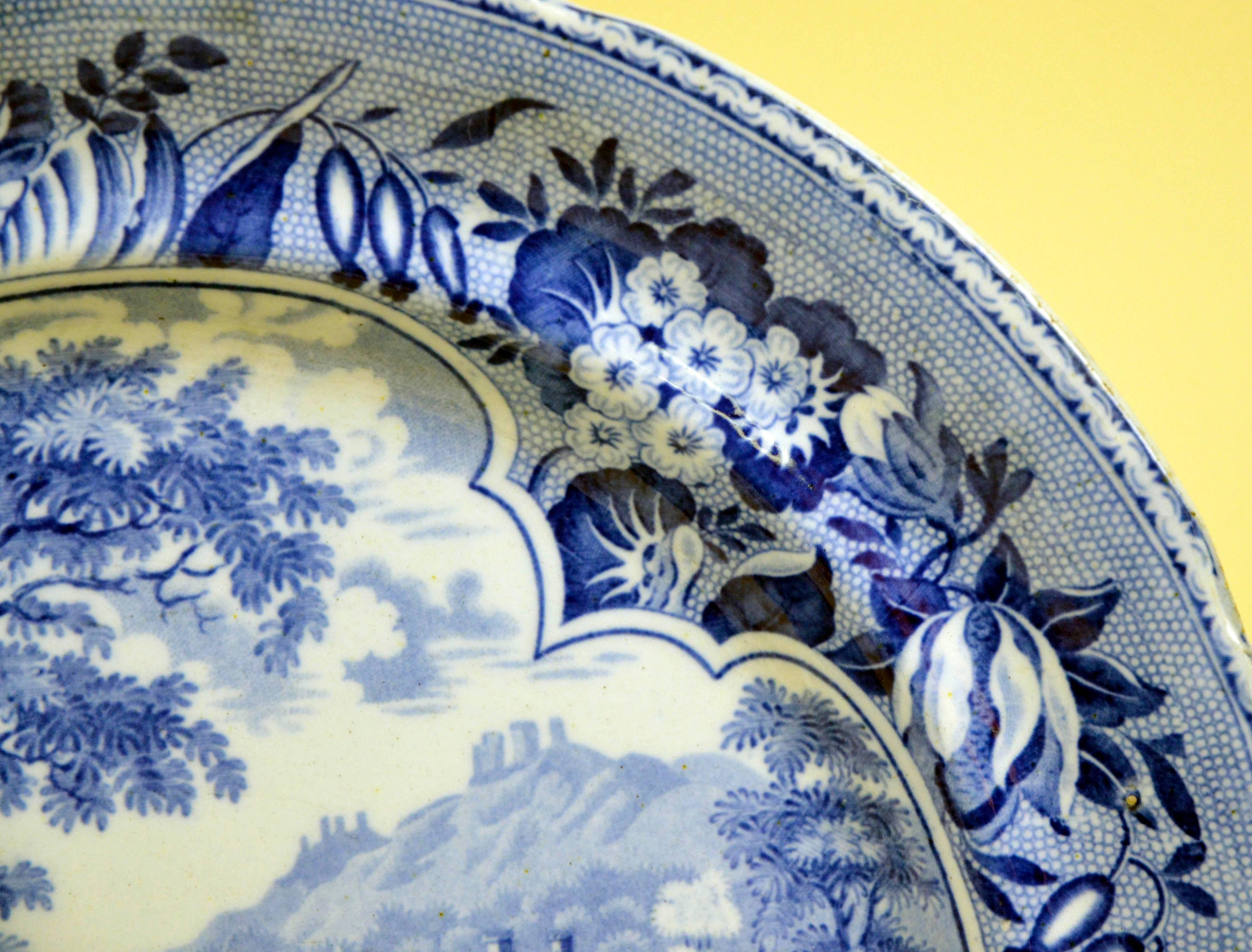 1830s English Blue and White Transferware with Bucolic Scene and Family For Sale 1