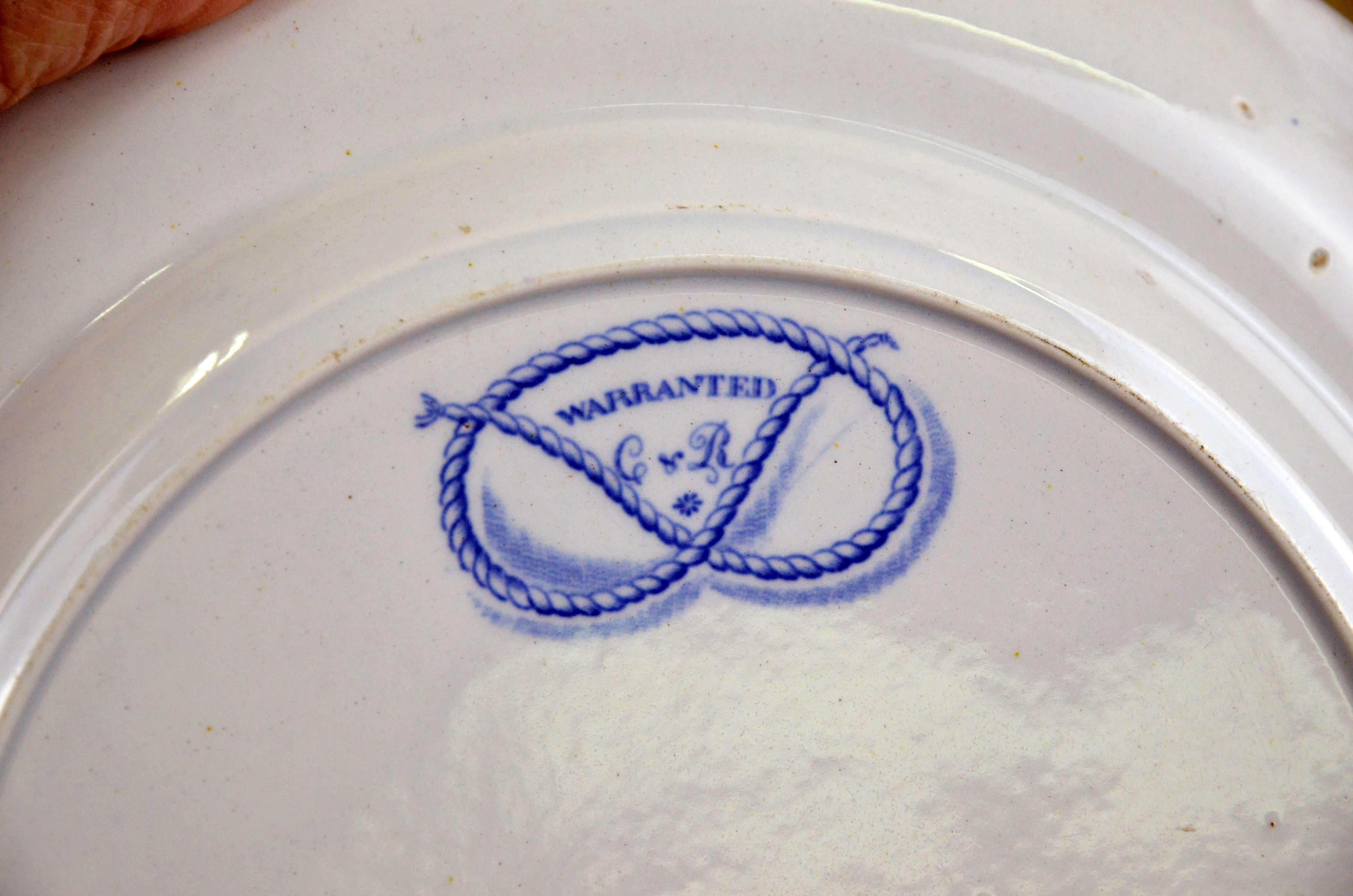 1830s English Blue and White Transferware with Bucolic Scene and Family For Sale 3