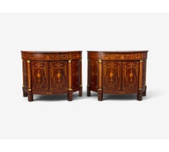 1830s English Neoclassical, Demi Lune Cabinets, Bronze, Satinwood Inlay