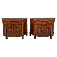 1830s English Neoclassical, Demi Lune Cabinets, Bronze, Satinwood Inlay