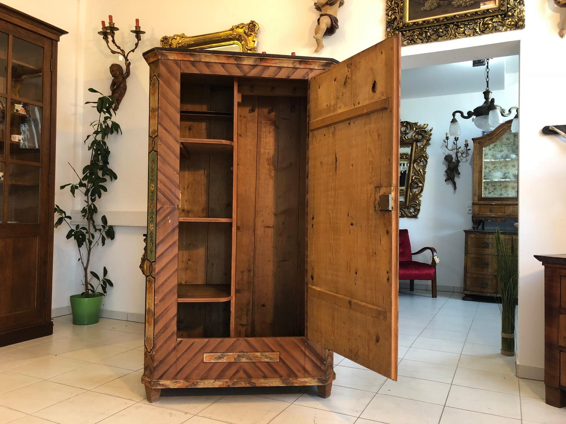 Austrian 1830s Farmhouse Cabinet or Wardrobe with Hand Painted Floral Details