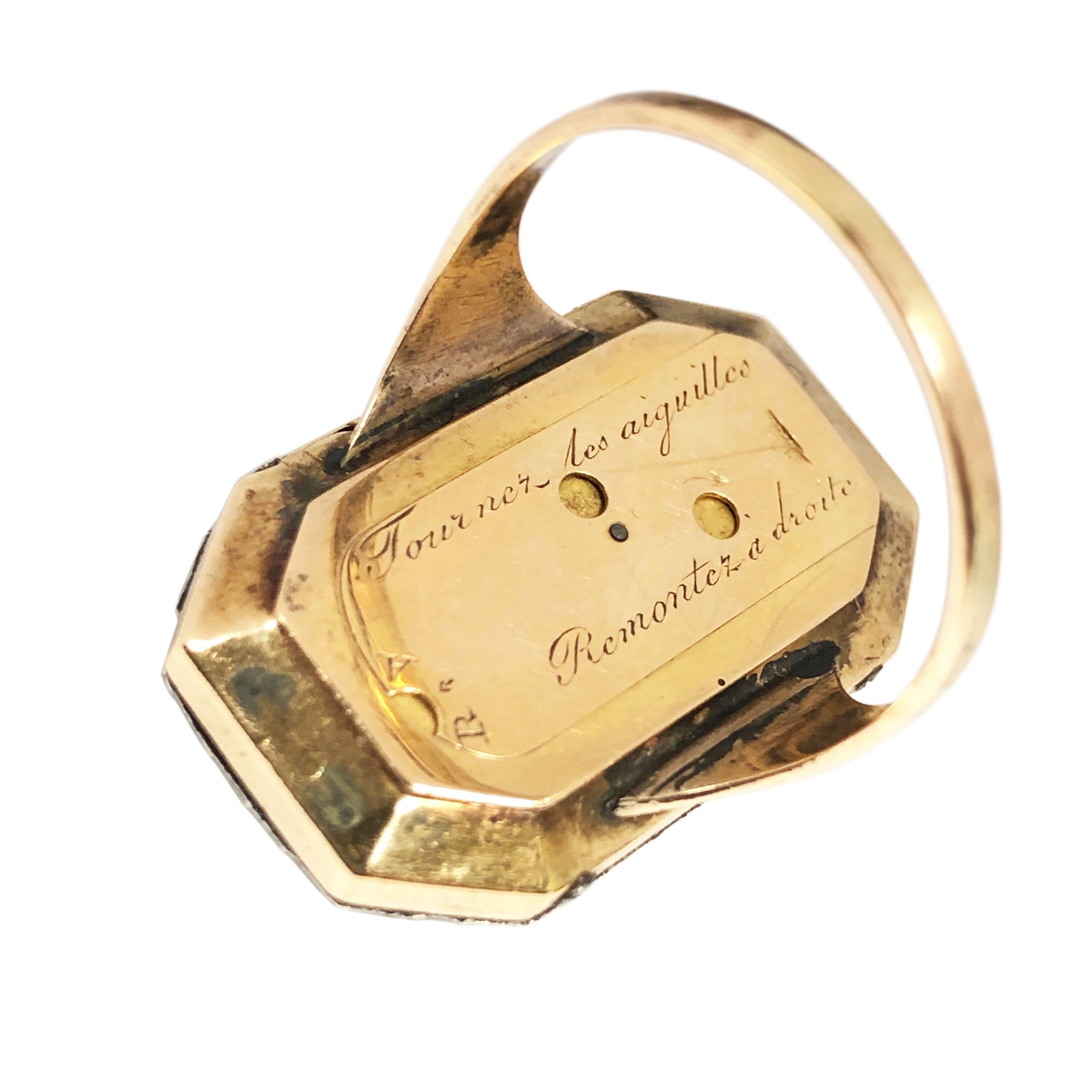 Women's or Men's 1830s French Diamond Set Key Wind Ring Watch