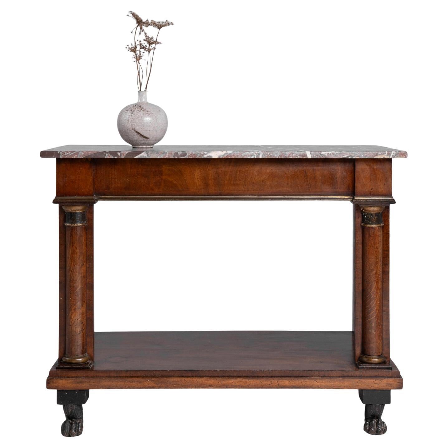 1830s French Empire Console Table With Marble Top For Sale