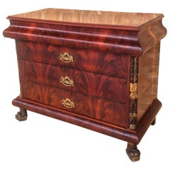 Antique 1830s French Empire Mahogany Chest with Four Drawers and Gilded Edges, Commode