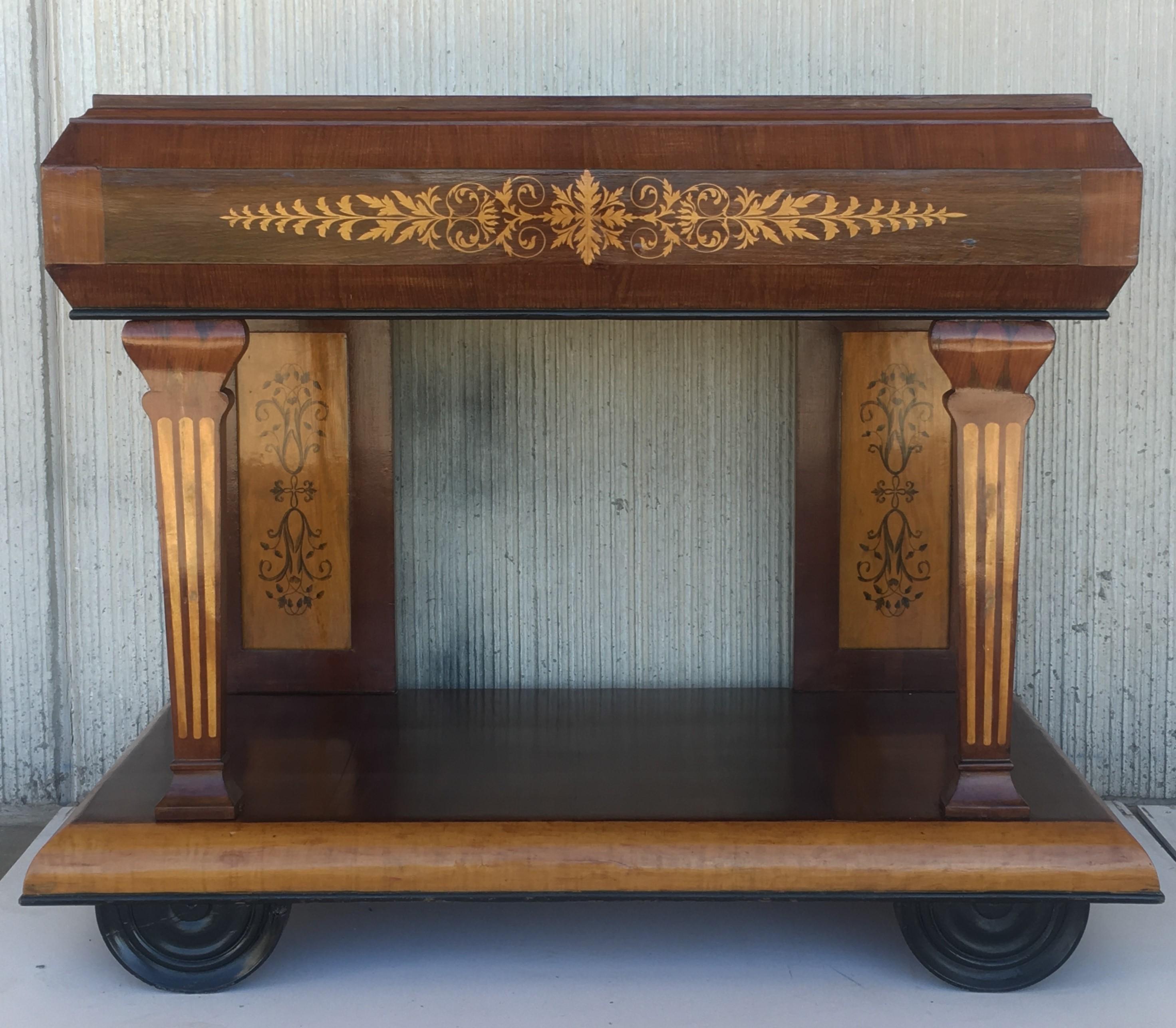 Charles X 1830s French Empire Marquetry Console Table in Rosewood and Maple For Sale