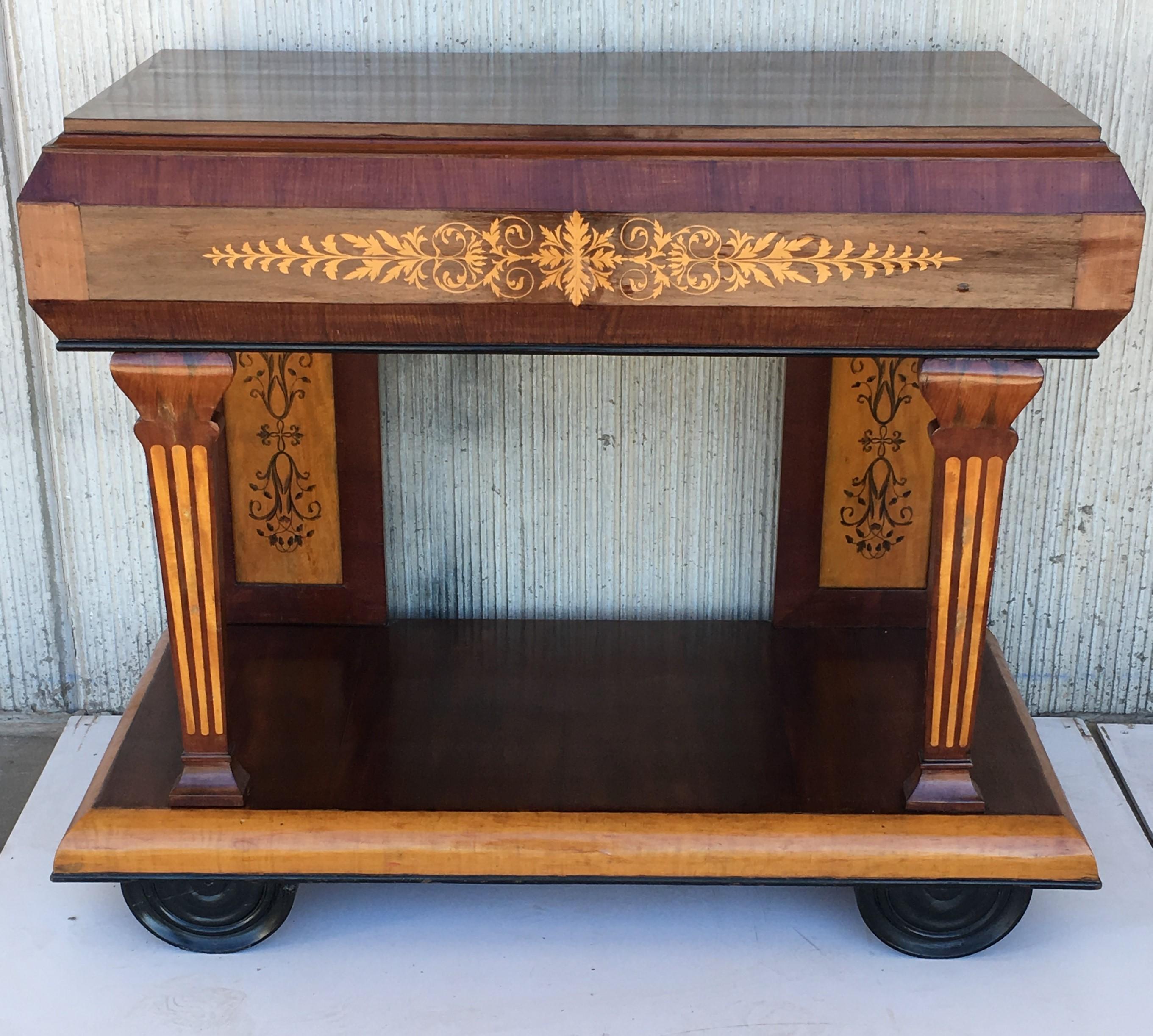 1830s French Empire Marquetry Console Table in Rosewood and Maple In Good Condition For Sale In Miami, FL