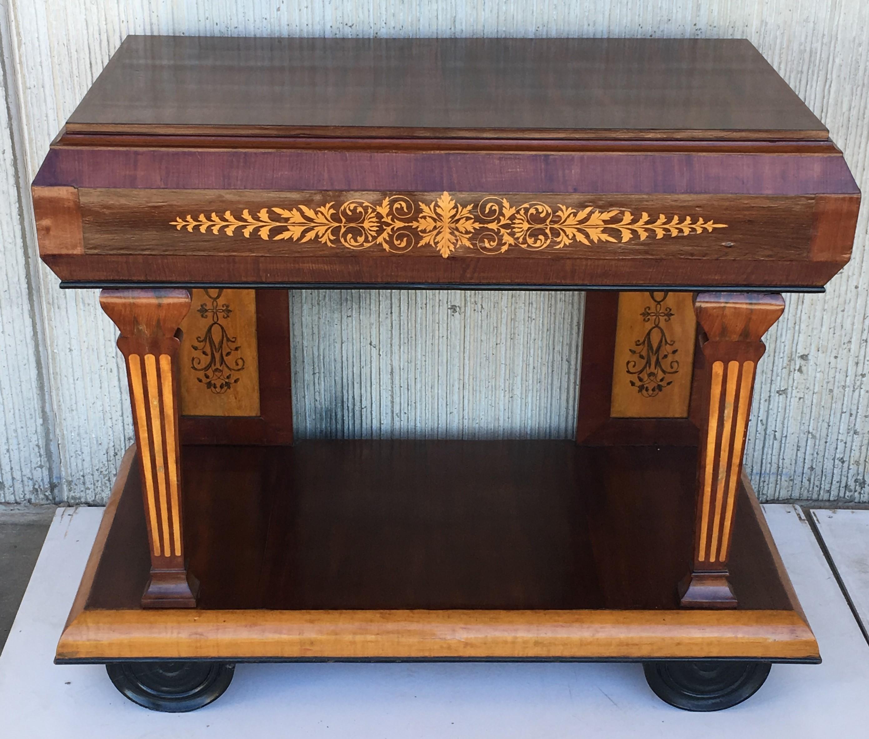 19th Century 1830s French Empire Marquetry Console Table in Rosewood and Maple For Sale