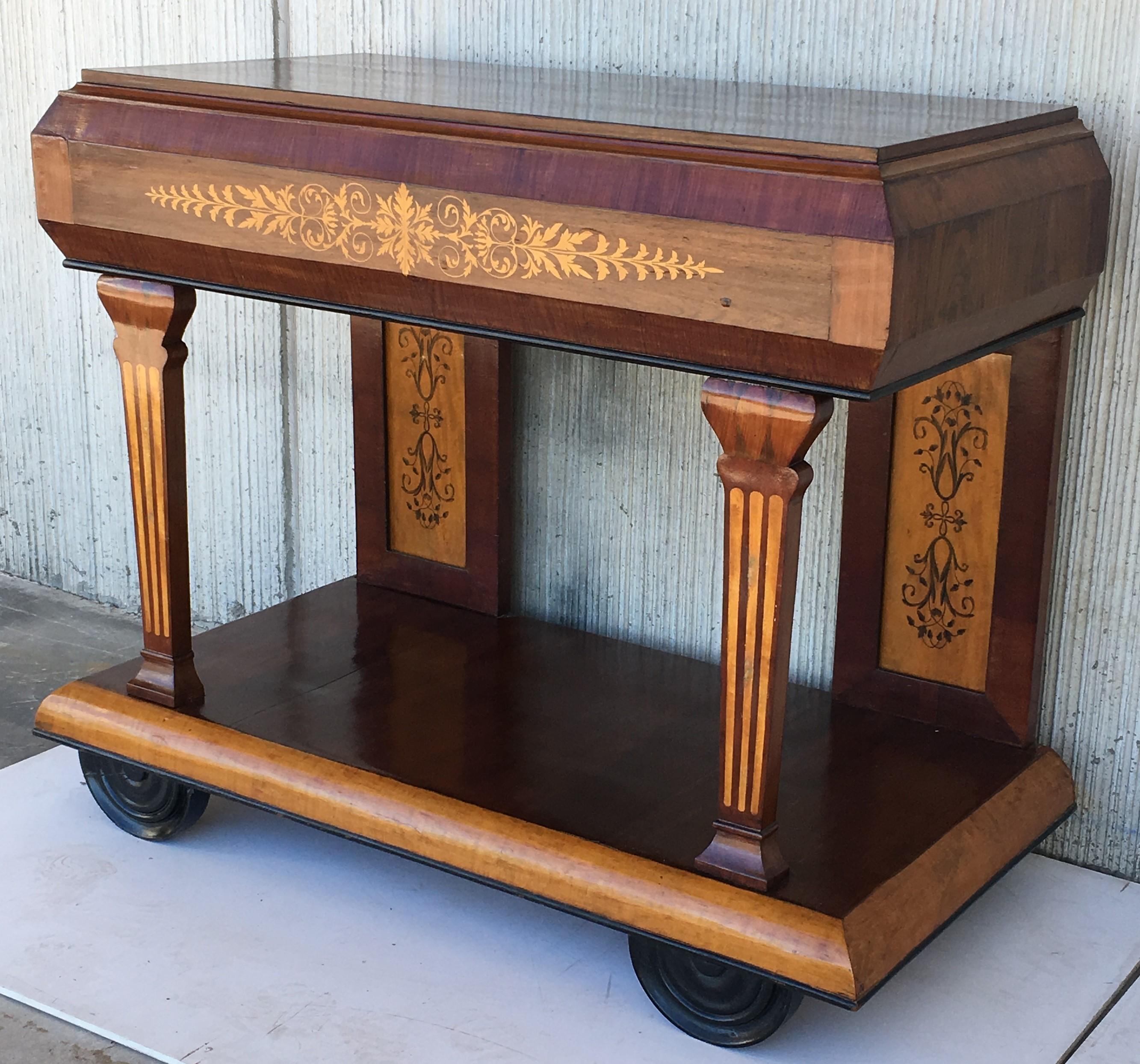 1830s French Empire Marquetry Console Table in Rosewood and Maple For Sale 1