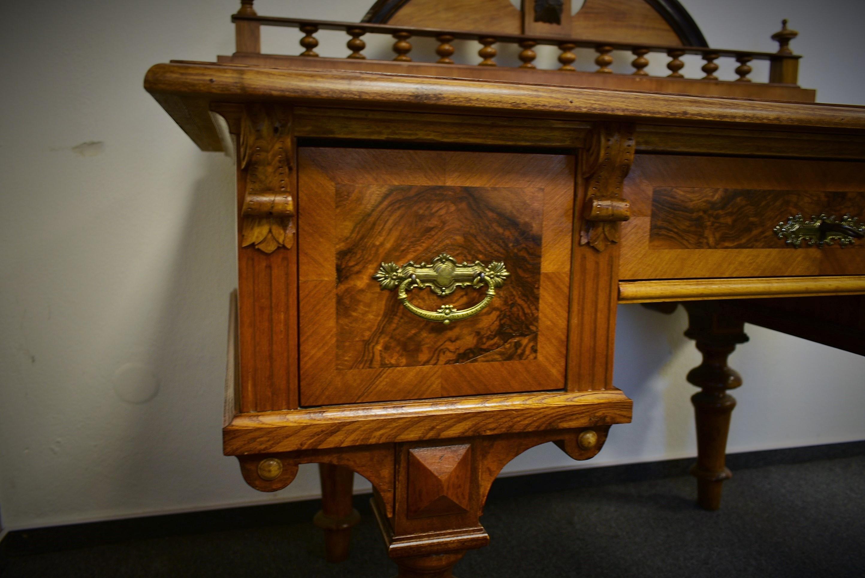 Renaissance 1830s Historic Office table, walnut wood, Czechoslovakia For Sale