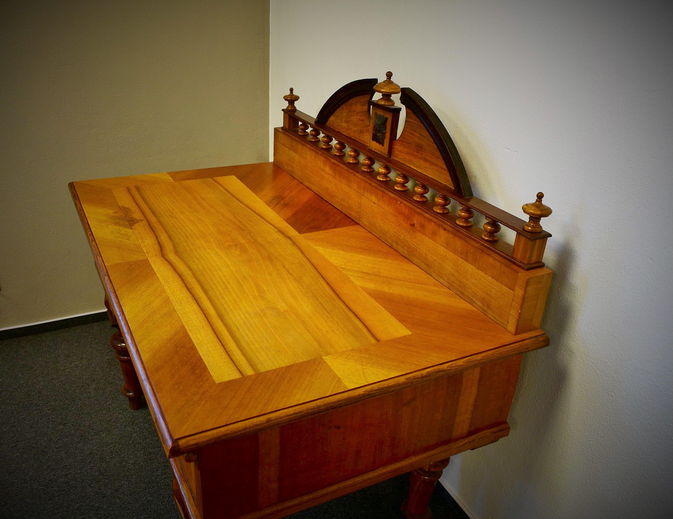 Mid-19th Century 1830s Historic Office table, walnut wood, Czechoslovakia For Sale