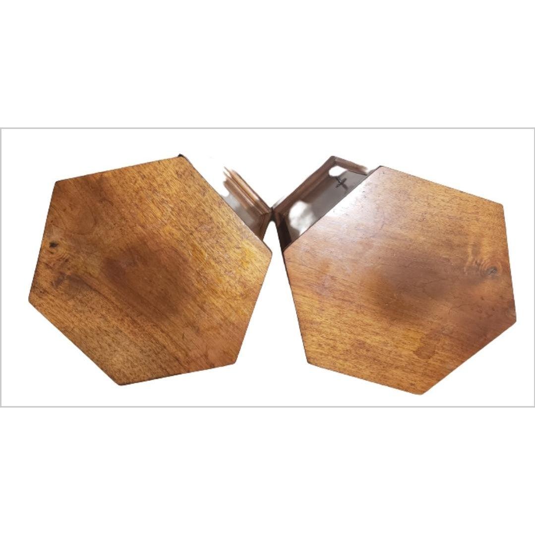 1830s Italian Hexagonal Pedestal Pilar Maple Cupboards End Tables, a Pair 1