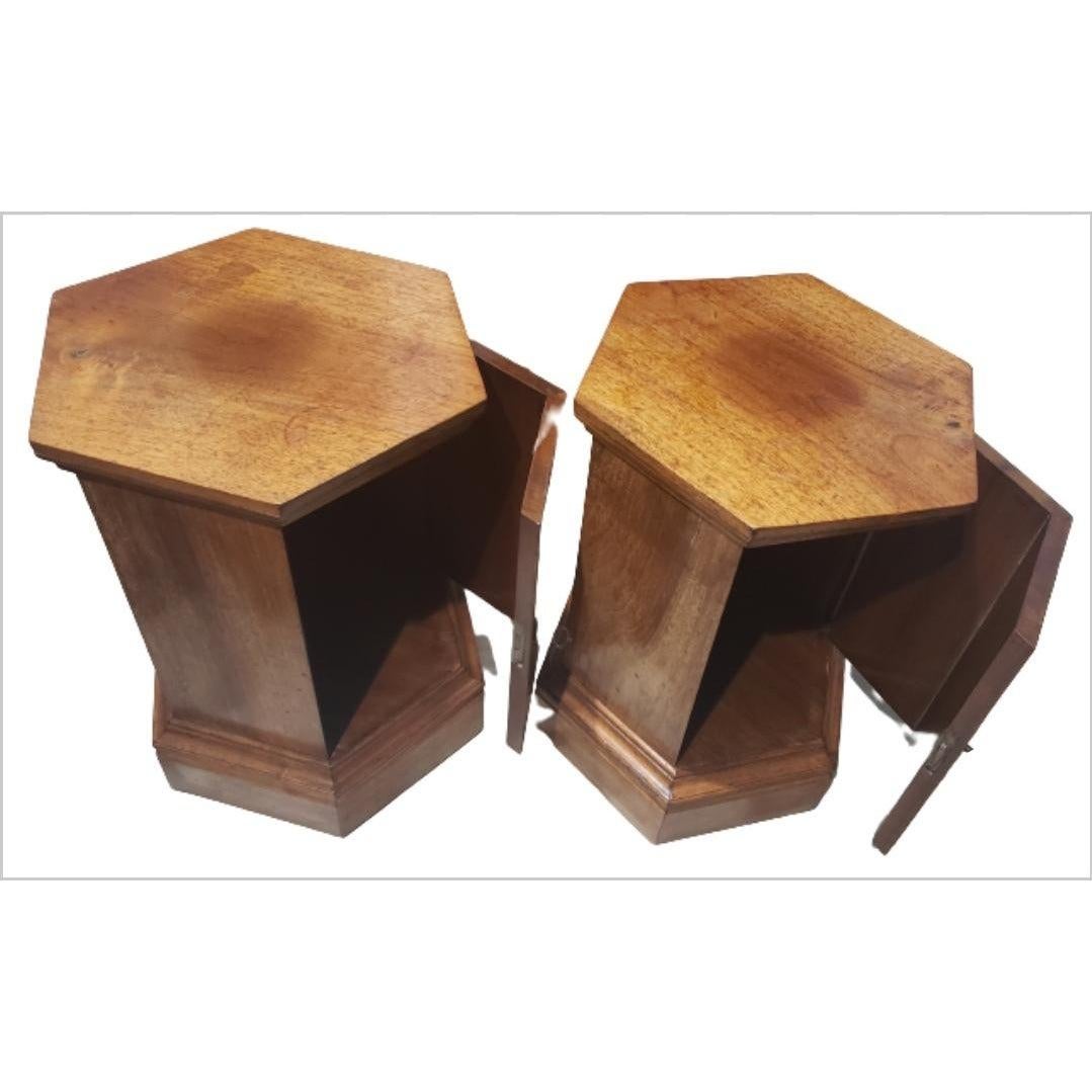 1830s Italian Hexagonal Pedestal Pilar Maple Cupboards End Tables, a Pair 2