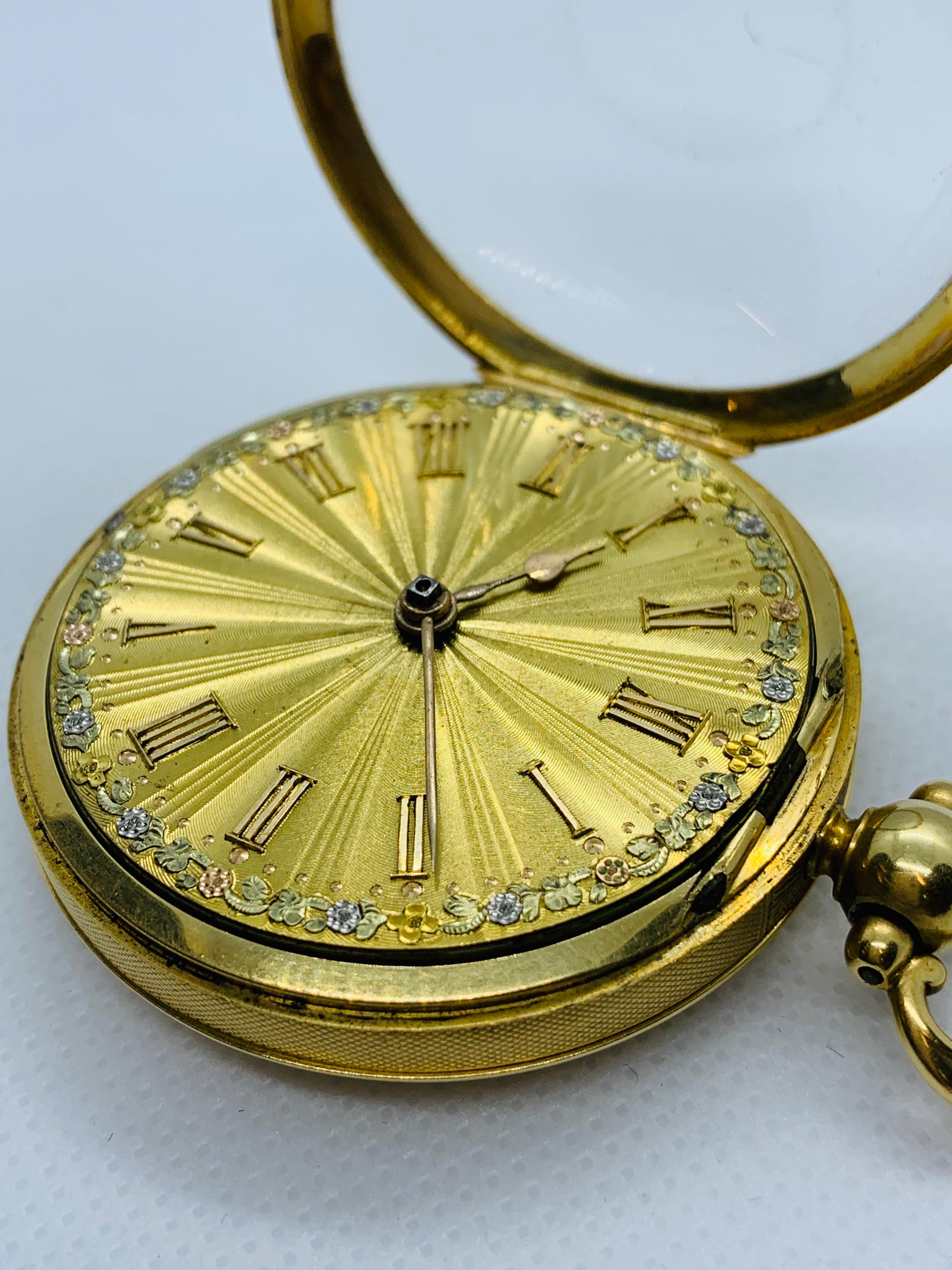 Art Deco 1830s John Moncas Liverpool 18 Karat Gold Pocket Watch with Fussee Movement