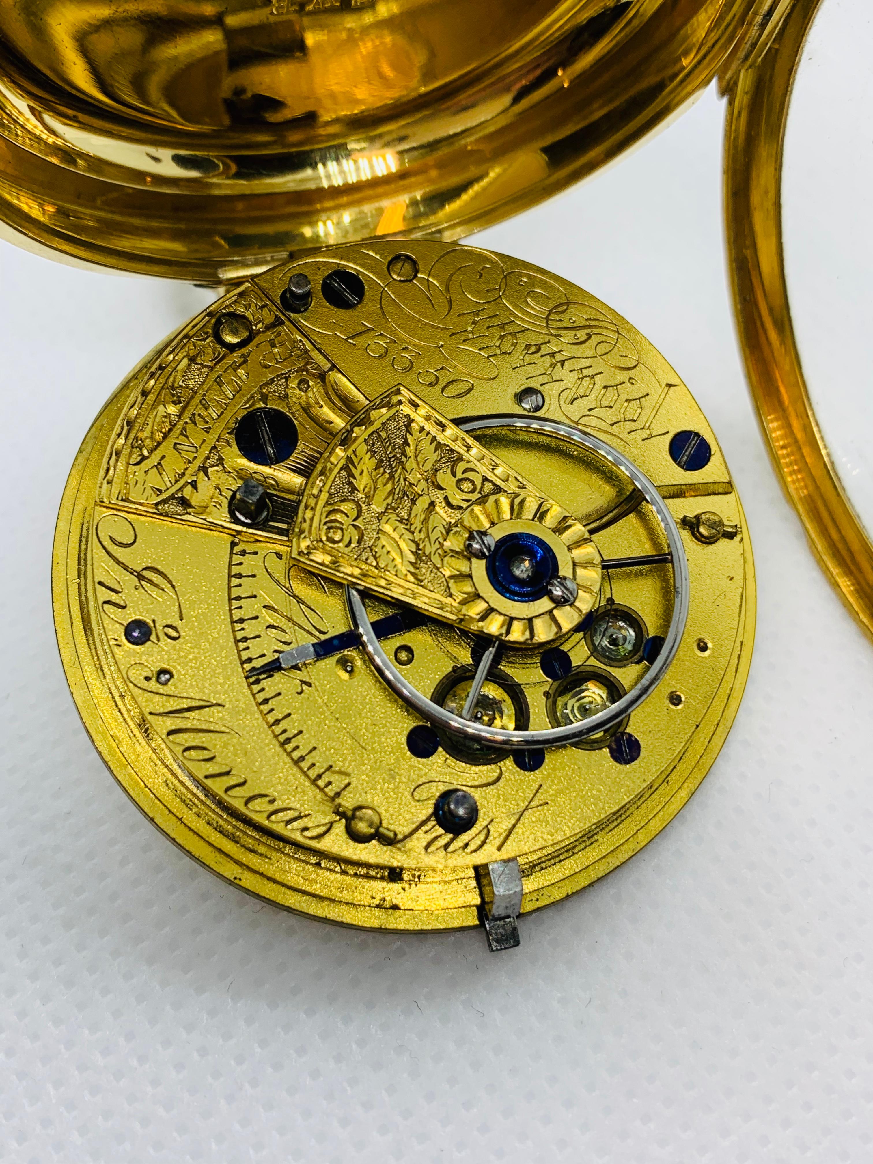 Round Cut 1830s John Moncas Liverpool 18 Karat Gold Pocket Watch with Fussee Movement
