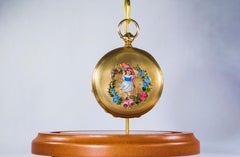 1830s Patek Hunting Case Enamel "Flower Girl" Motif 18 Karat YG Pocket Watch