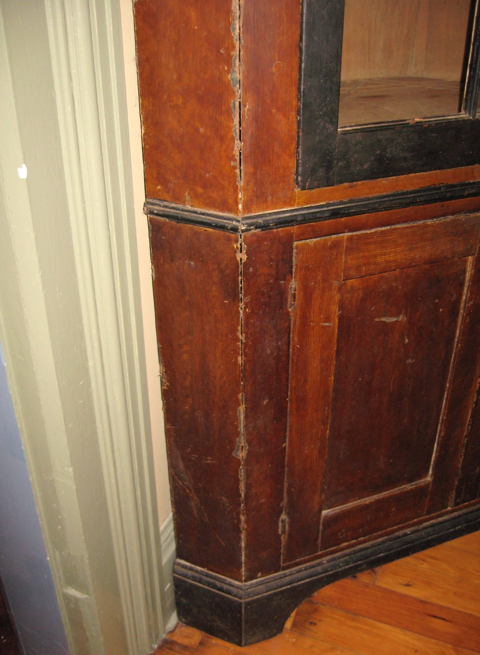 1830s Primitive Farmhouse Corner Cupboard Pine Cabinet For Sale 1