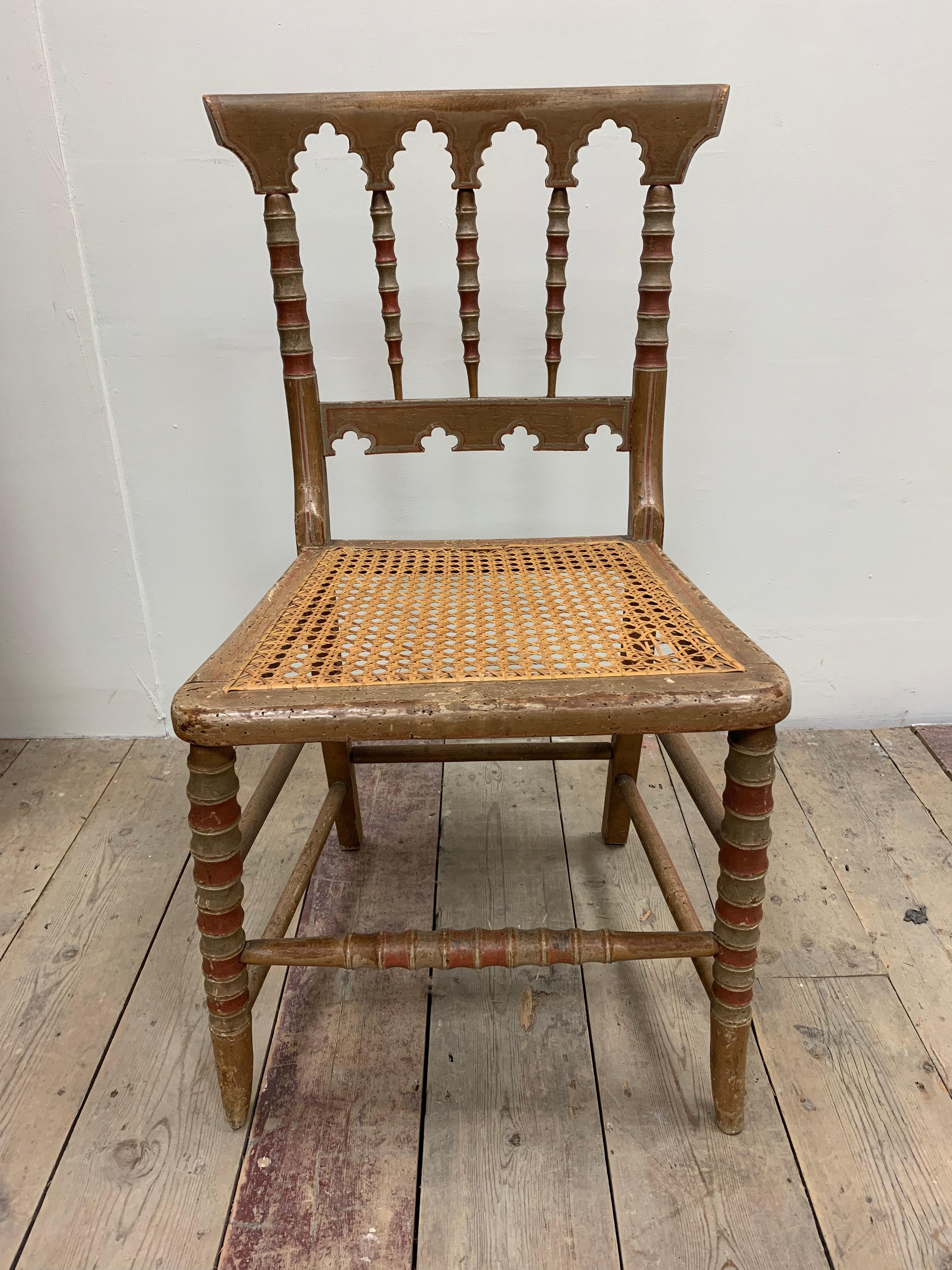 Victorian 1830s small English Moorish side chair with canned seat For Sale