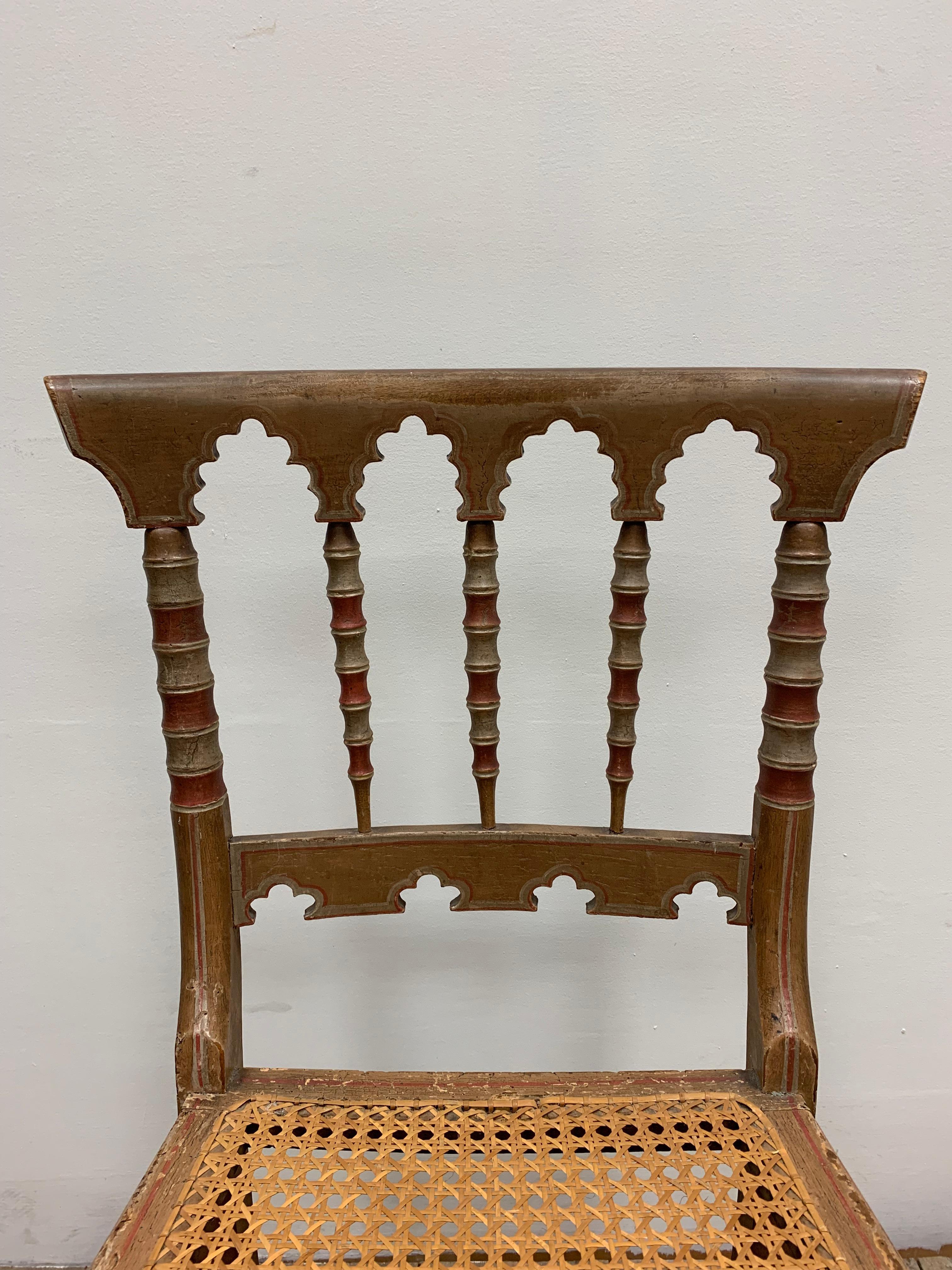 British 1830s small English Moorish side chair with canned seat For Sale