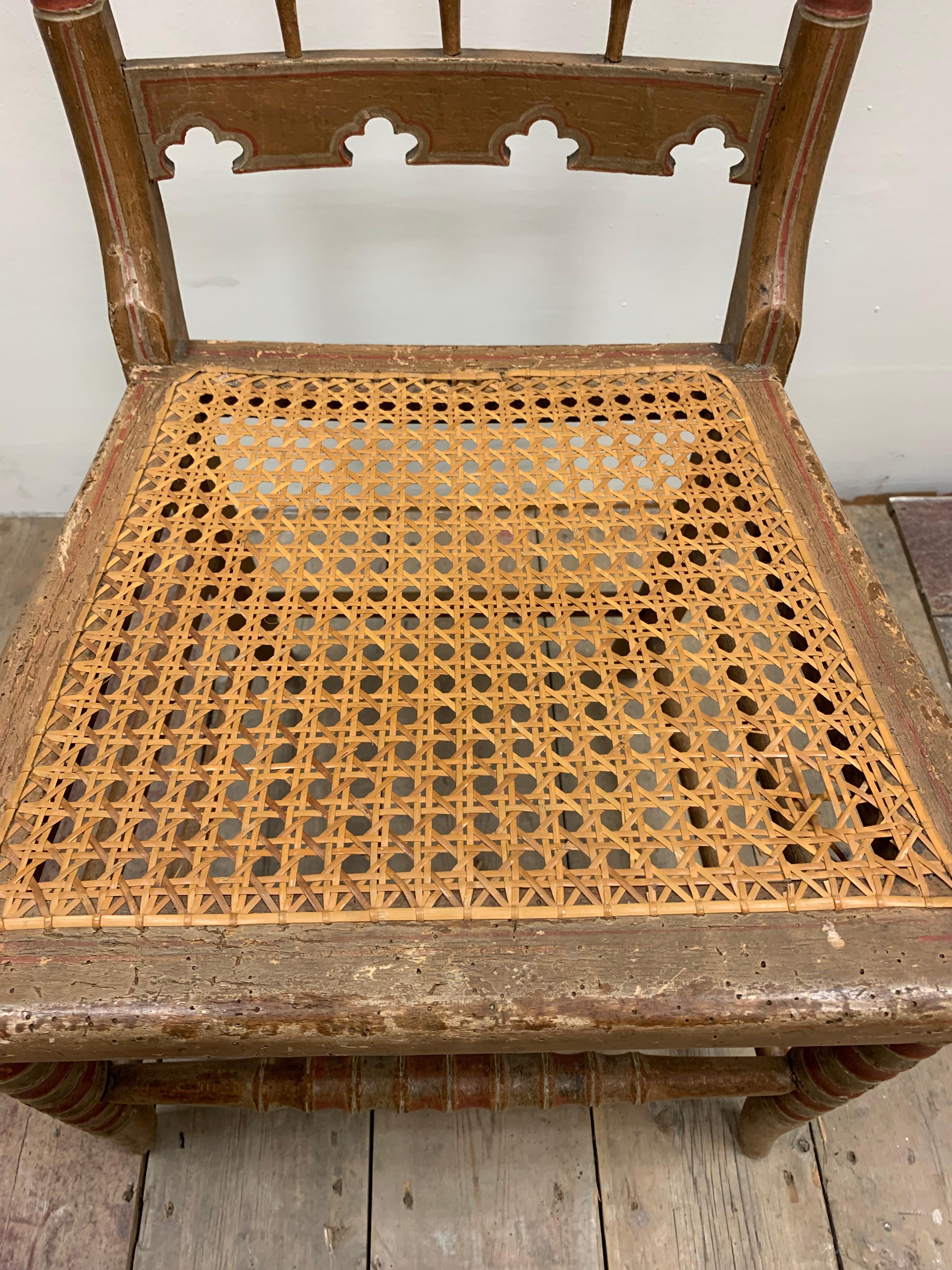 Caning 1830s small English Moorish side chair with canned seat For Sale