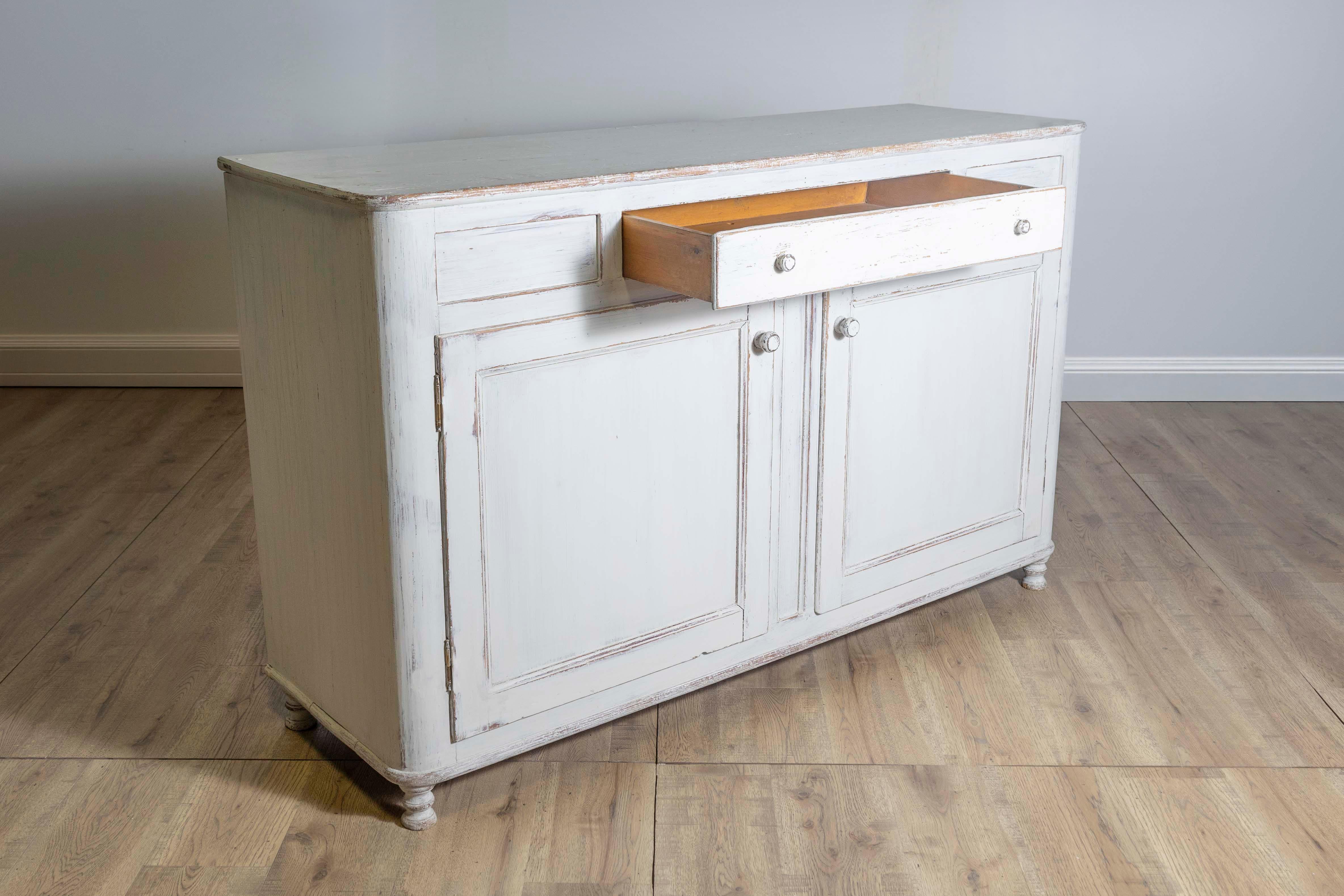1830s Swedish Grey Painted Sideboard with Single Drawer over Two Doors In Good Condition For Sale In Atlanta, GA