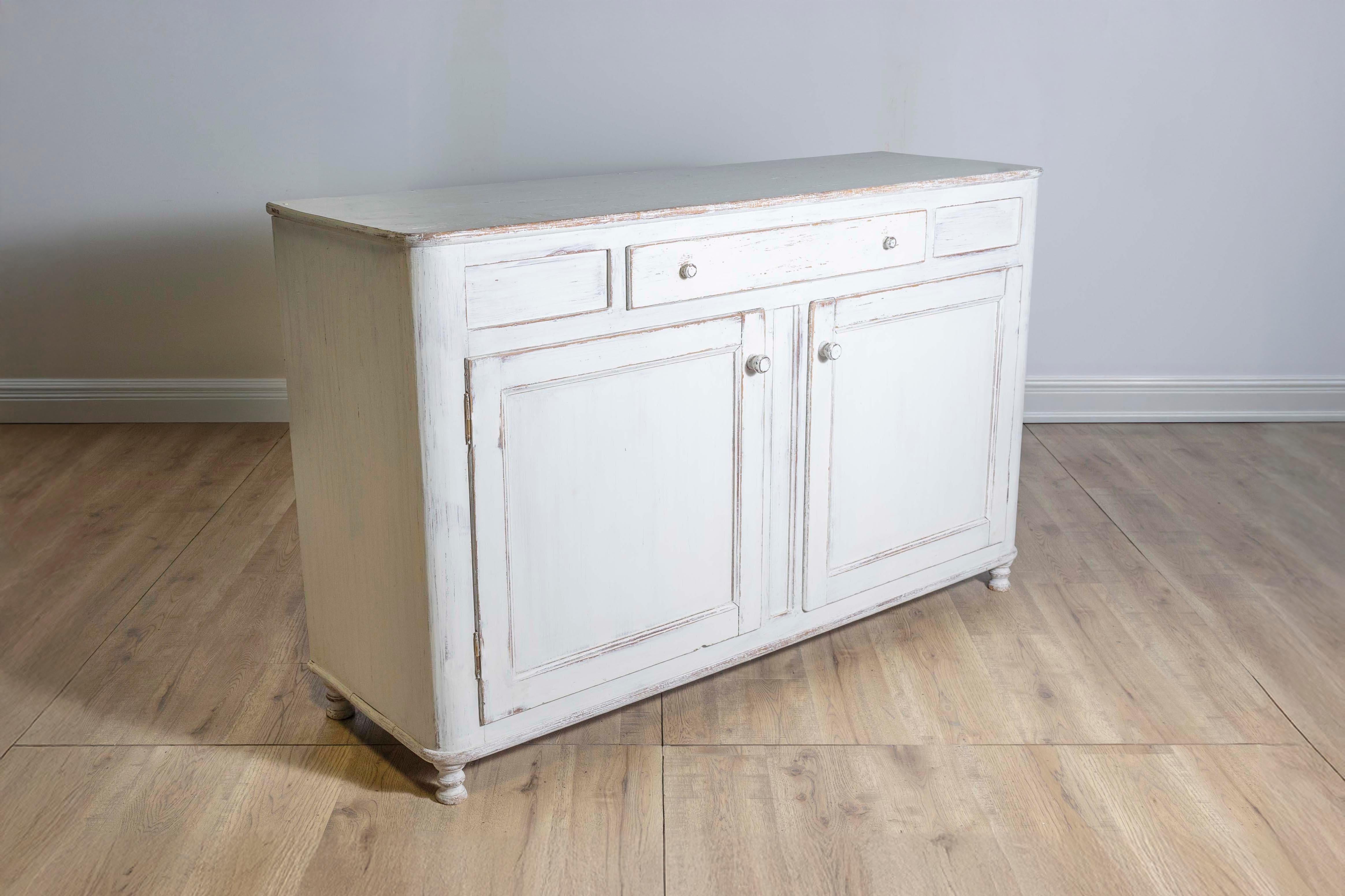 19th Century 1830s Swedish Grey Painted Sideboard with Single Drawer over Two Doors For Sale