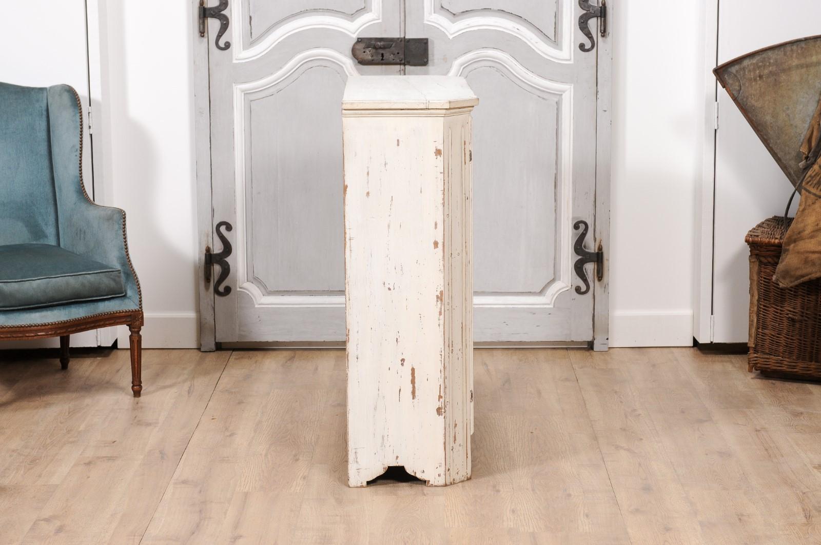 19th Century 1830s Swedish Off-White Painted Wood Narrow Sideboard with Distressed Finish For Sale