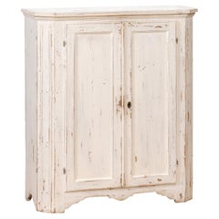 Used 1830s Swedish Off-White Painted Wood Narrow Sideboard with Distressed Finish