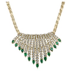 18.30tcw AAA+ Natural Colombian Emerald & Diamond Accent Bib Necklace Gold 18K