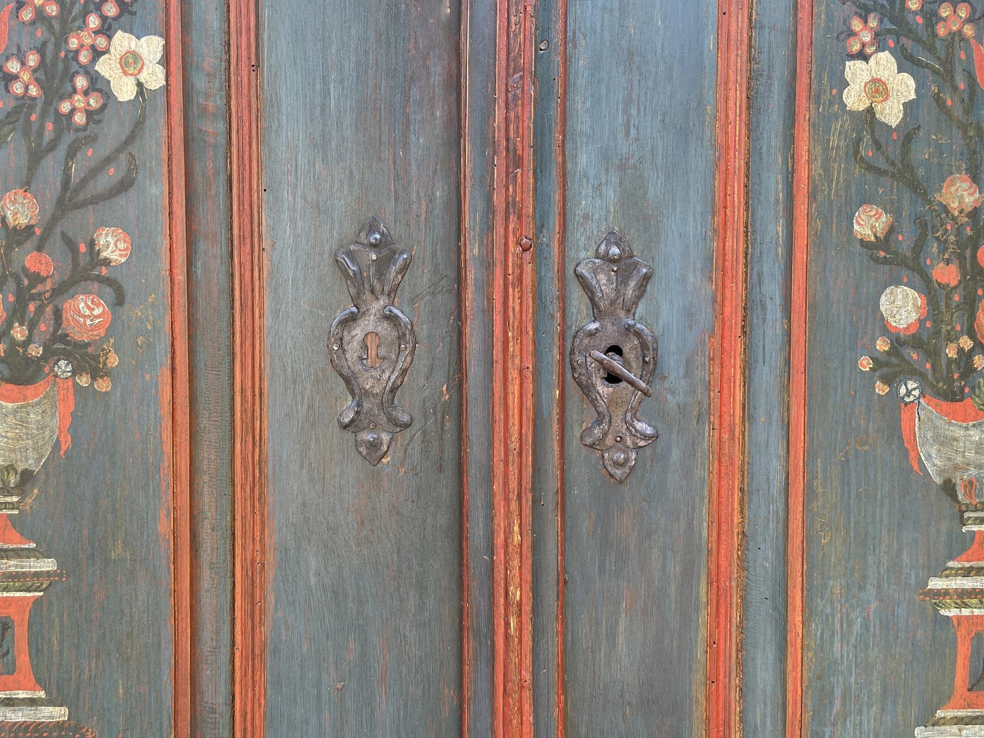 1831 Blue Floral Painted Two Doors Wardrobe 3