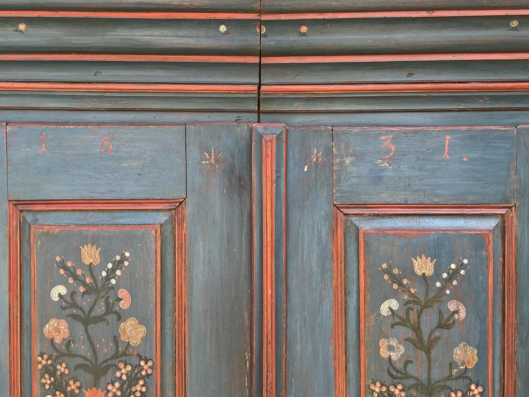 1831 Blue Floral Painted Two Doors Wardrobe 7