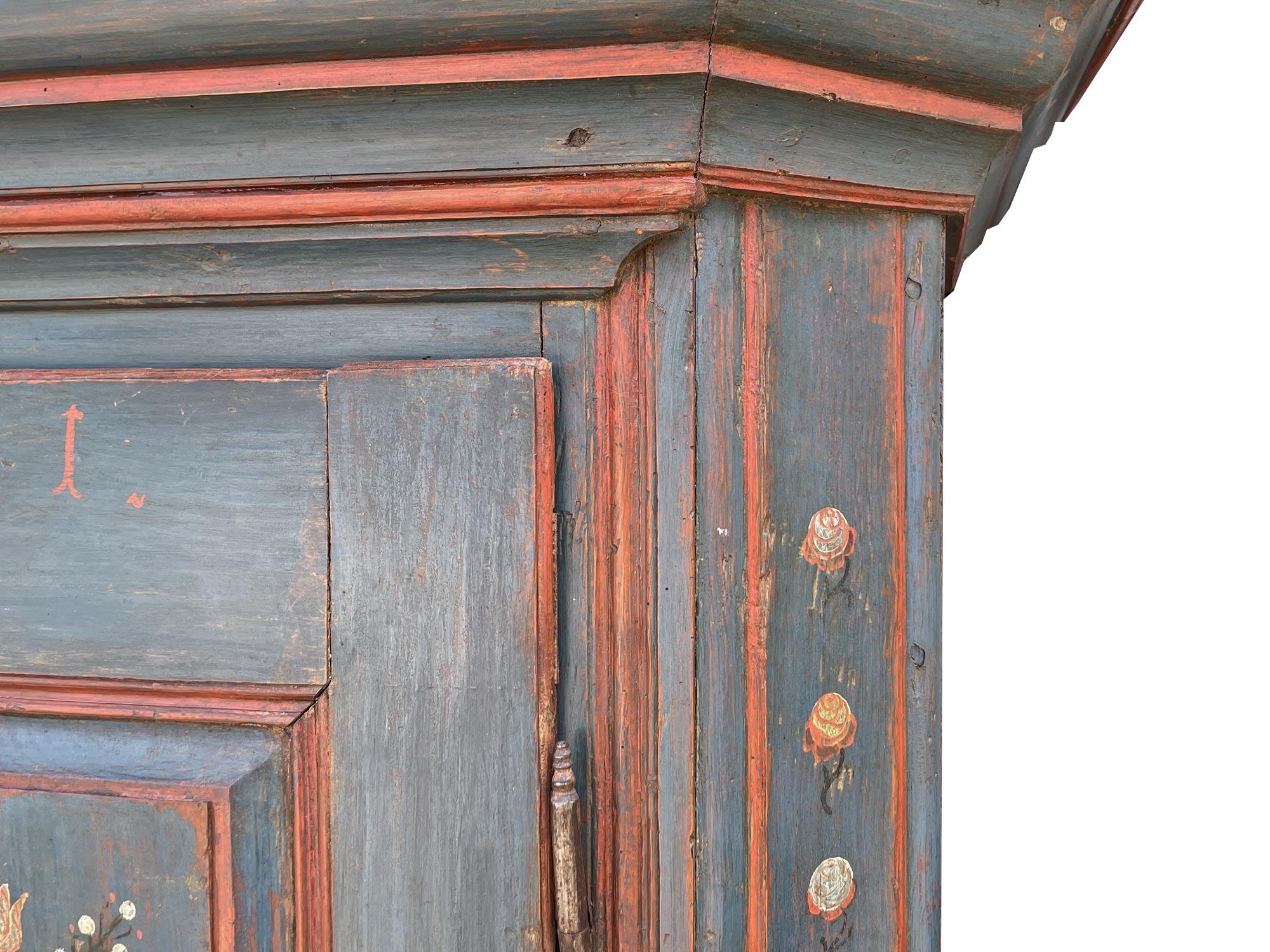 1831 Blue Floral Painted Two Doors Wardrobe 8
