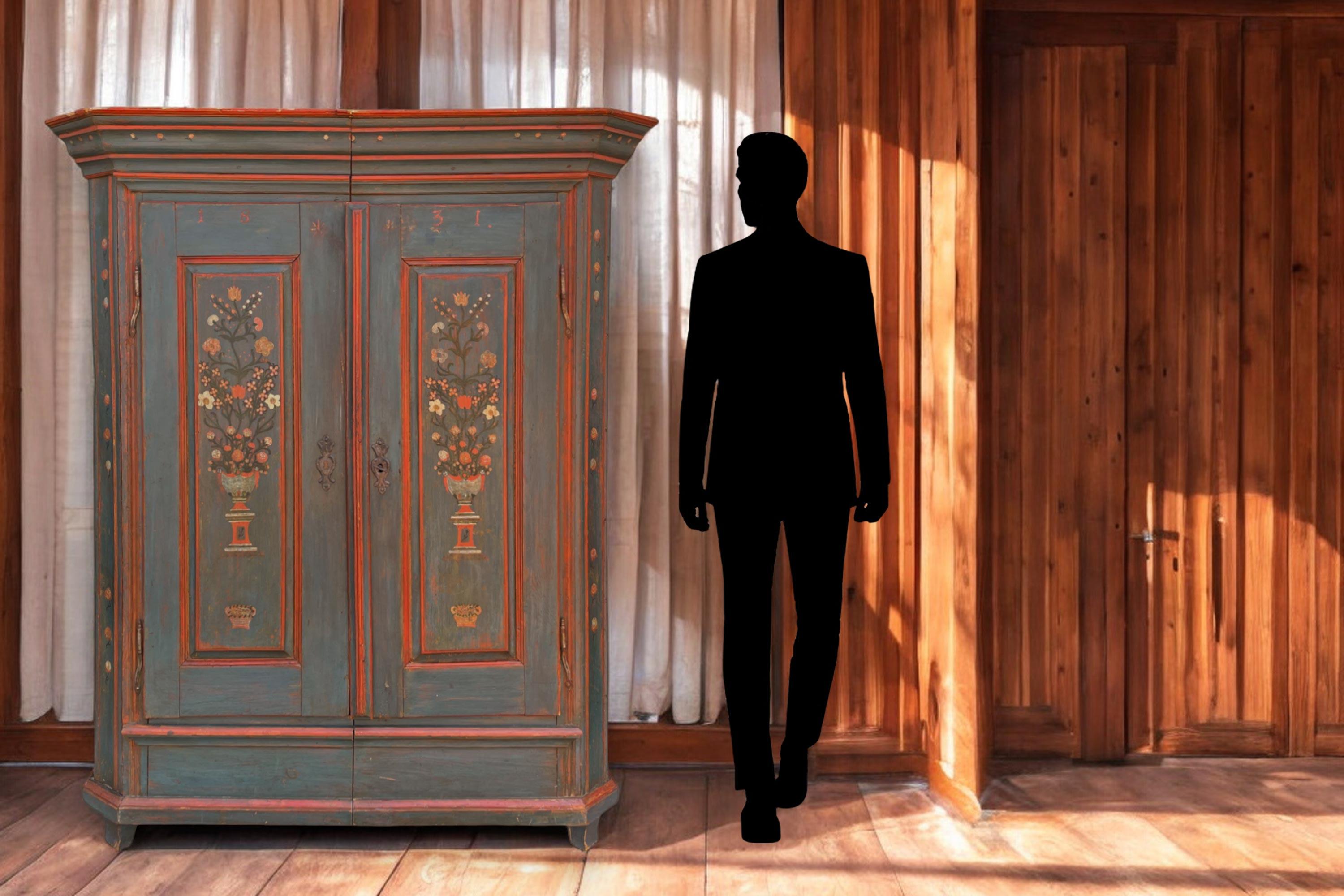 1831 Blue Floral Painted Two Doors Wardrobe 10
