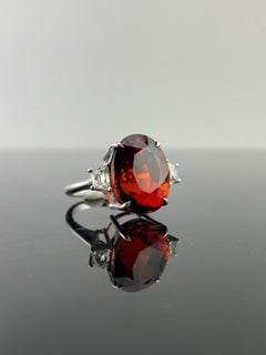 18.32 Carat Spessartine Mandarin Garnet and Diamond Three Stone Ring