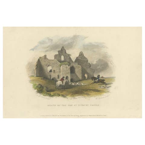 1832 Hand-Colored Engraving - "Death of the Fox at Tutbury Castle" by W. B. Scot