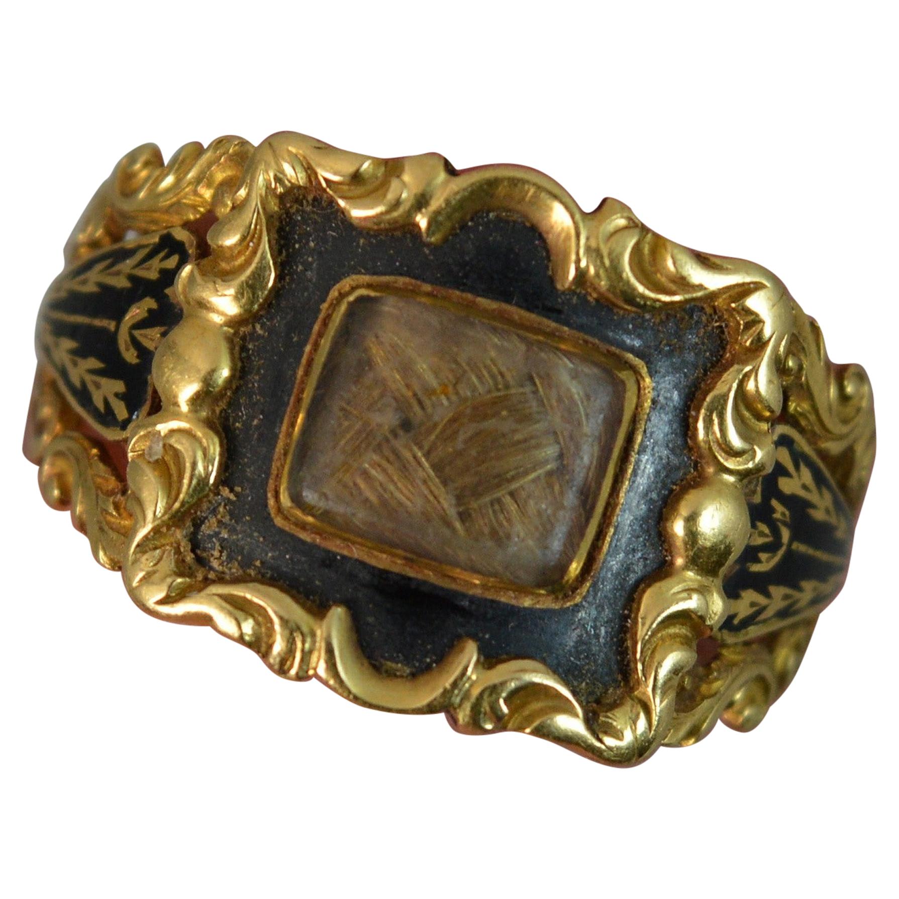 1832 William 18 Carat Gold and Black Enamel Mourning Panel Ring