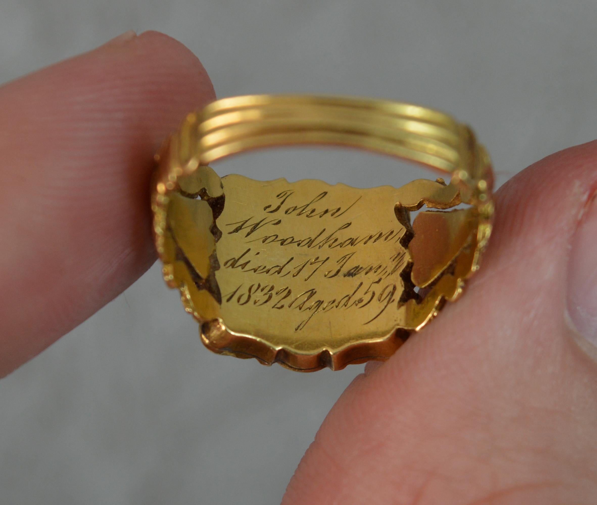 1832 William 18 Carat Gold and Black Enamel Mourning Panel Ring 5