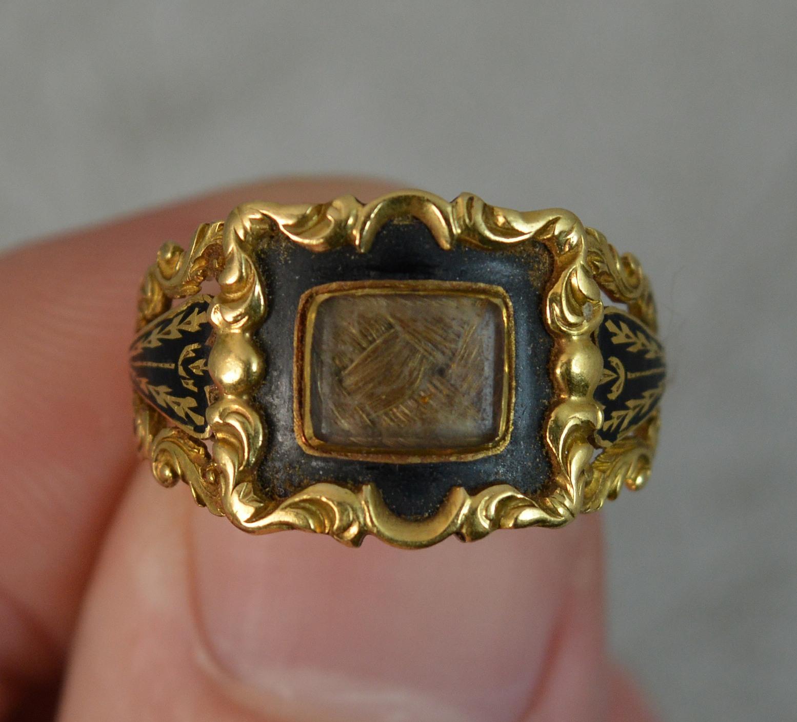 William IV 1832 William 18 Carat Gold and Black Enamel Mourning Panel Ring