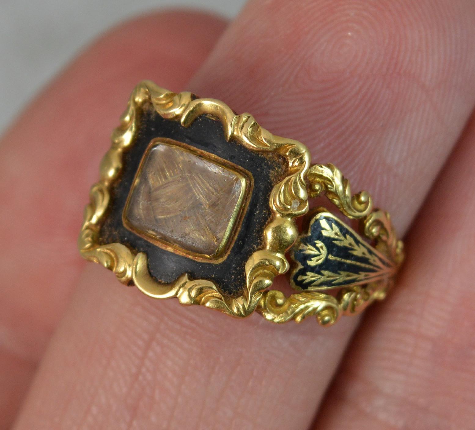 Women's 1832 William 18 Carat Gold and Black Enamel Mourning Panel Ring