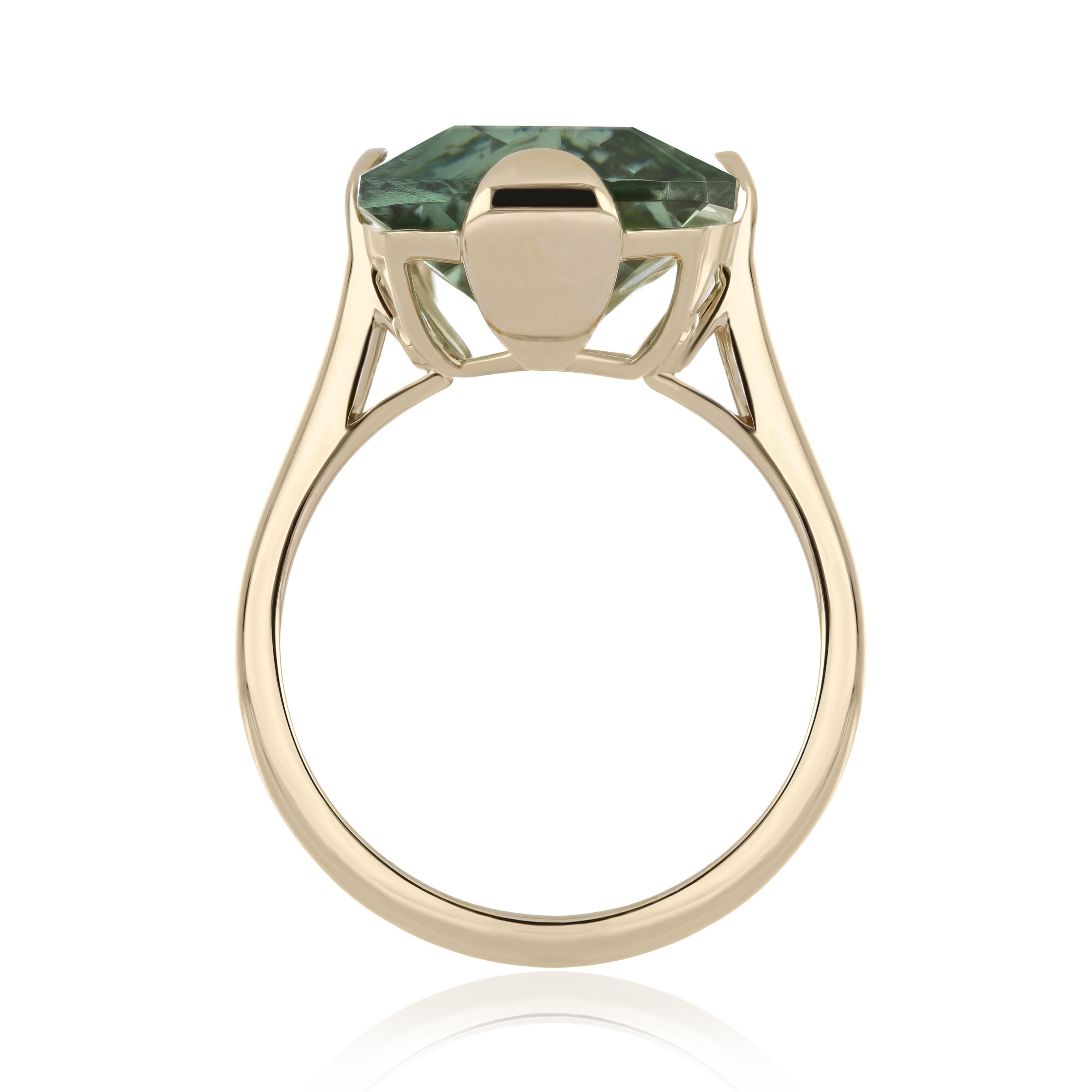 For Sale:  Mint Quartz & Diamond Ring in 14K Yellow Gold Handmade Jewelry for Party Wear 5
