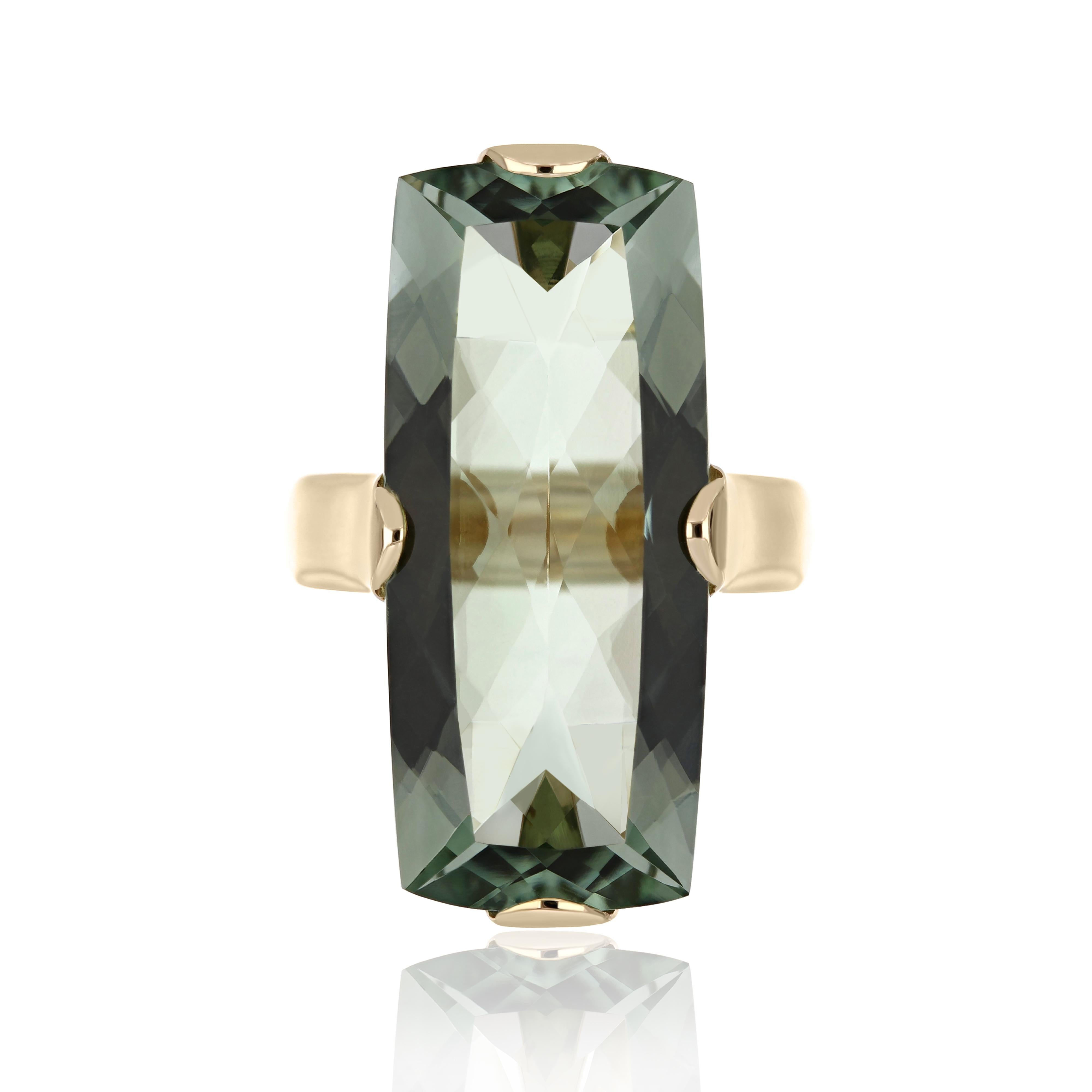 For Sale:  Mint Quartz & Diamond Ring in 14K Yellow Gold Handmade Jewelry for Party Wear 7