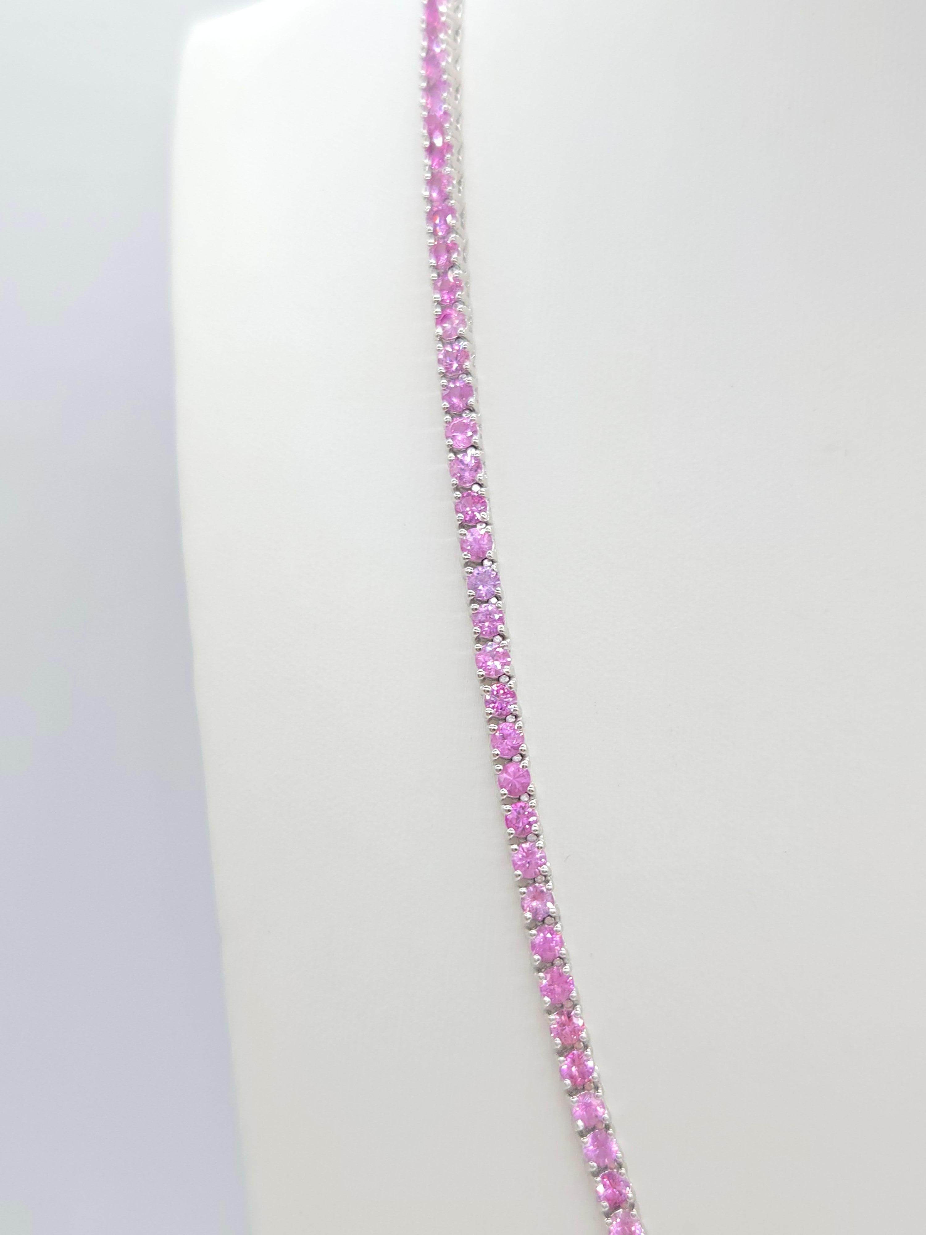Collar de tenis de zafiro rosa natural de 18,33 quilates en oro blanco de 14 quilates en Nuevo estado para la venta en Great Neck Plaza, NY
