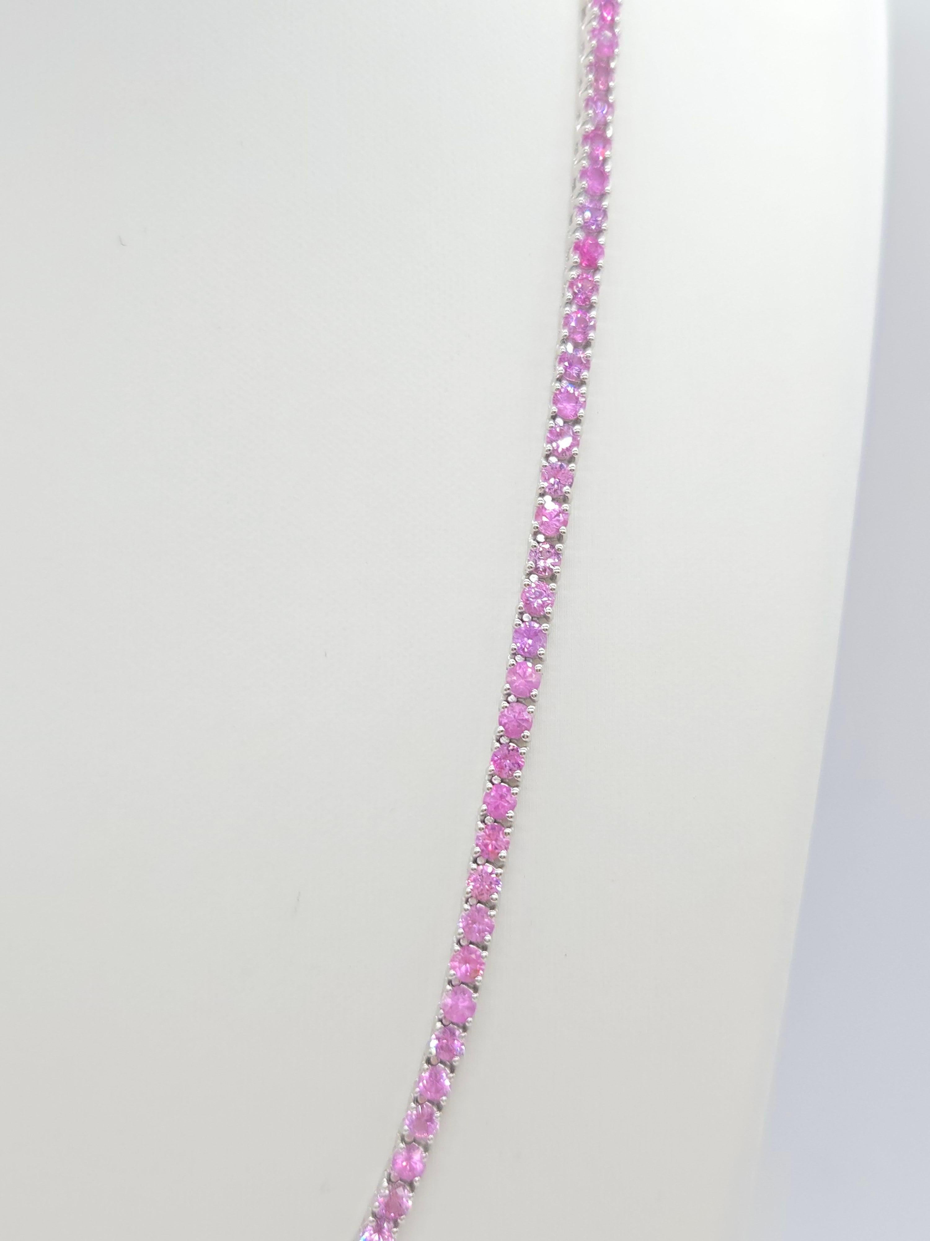 De las mujeres Collar de tenis de zafiro rosa natural de 18,33 quilates en oro blanco de 14 quilates en venta