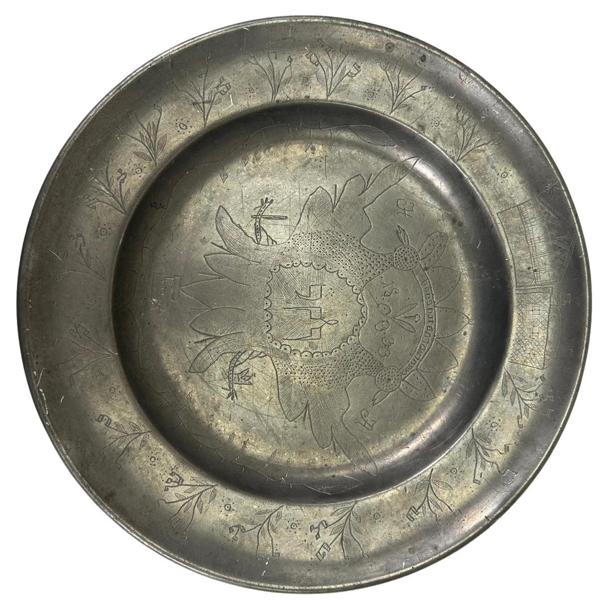1833 German Pewter Passover Plate – Rare 19th-Century European Folk Art Judaica