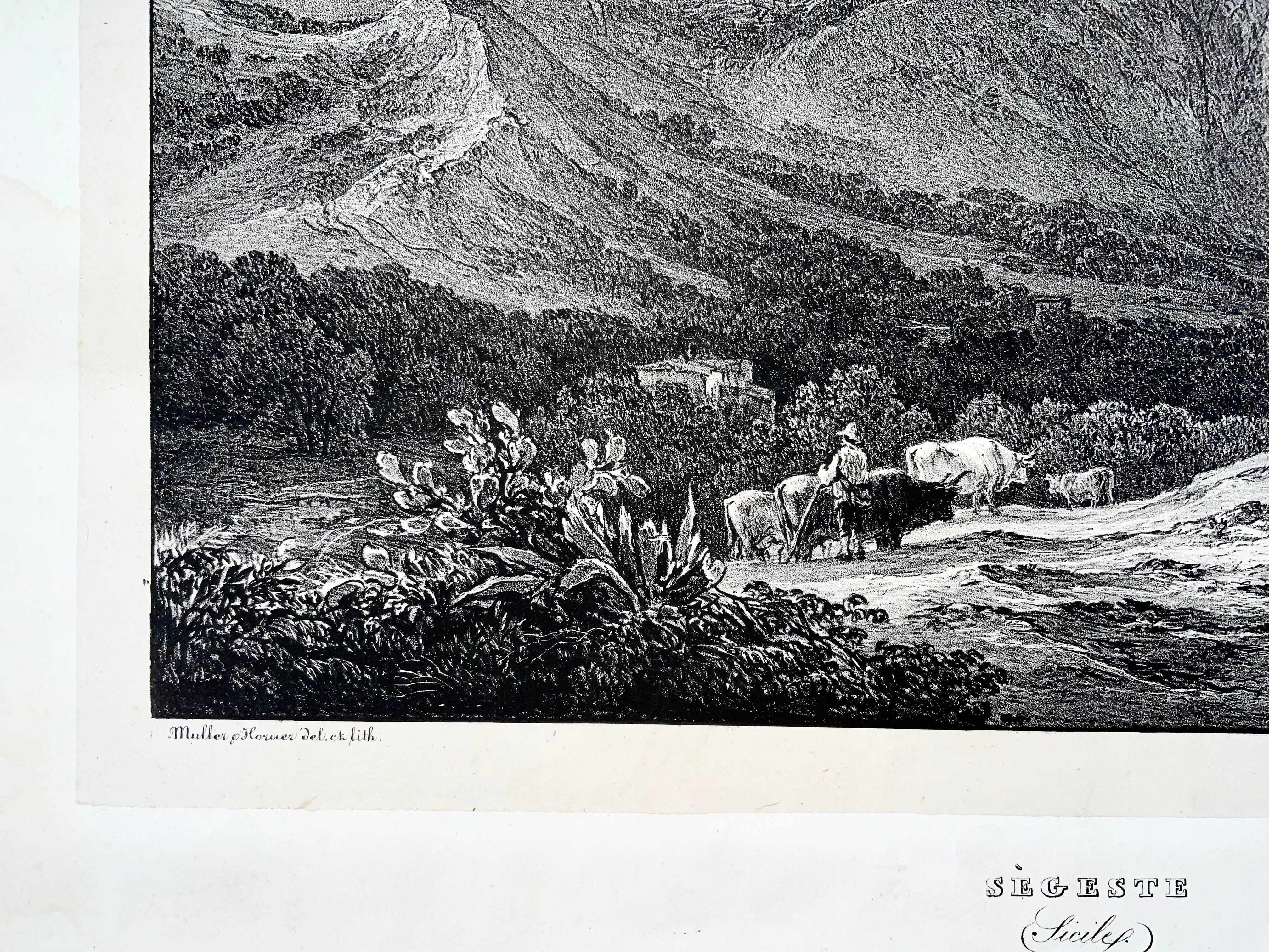 1833 Segesta Sicily, Muller & Horner, LeDoux Sc., Large Stone Lithograph In Good Condition For Sale In Norwich, GB