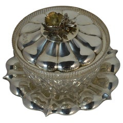 1833 William IV Sterling Silver and Glass Butter Bowl Dish and Plate Antique 1833 William IV Sterling Silver and Glass Butter Bowl Dish and Plate