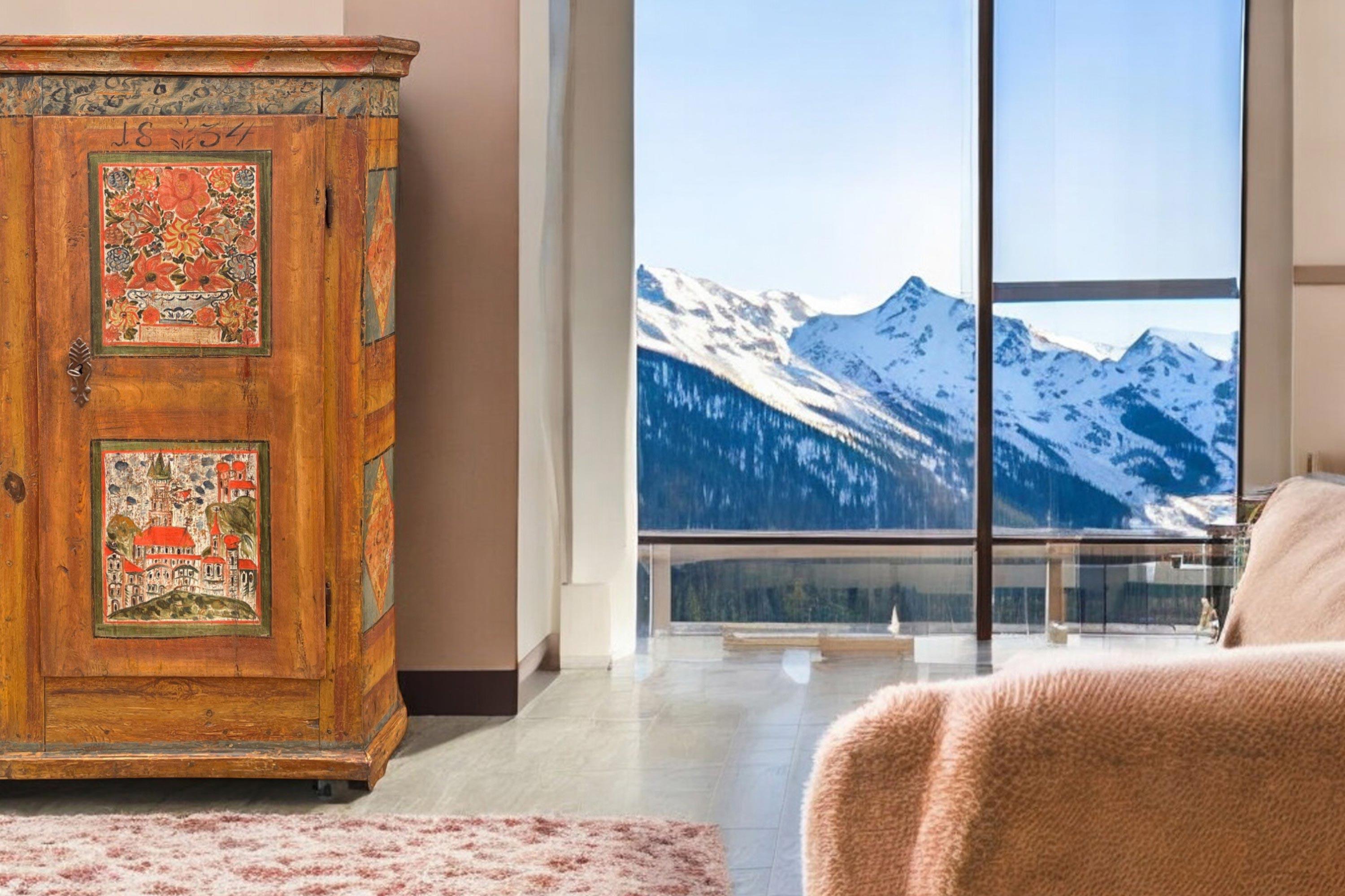 Allemand Armoire peinte à fleurs alpines de 1834