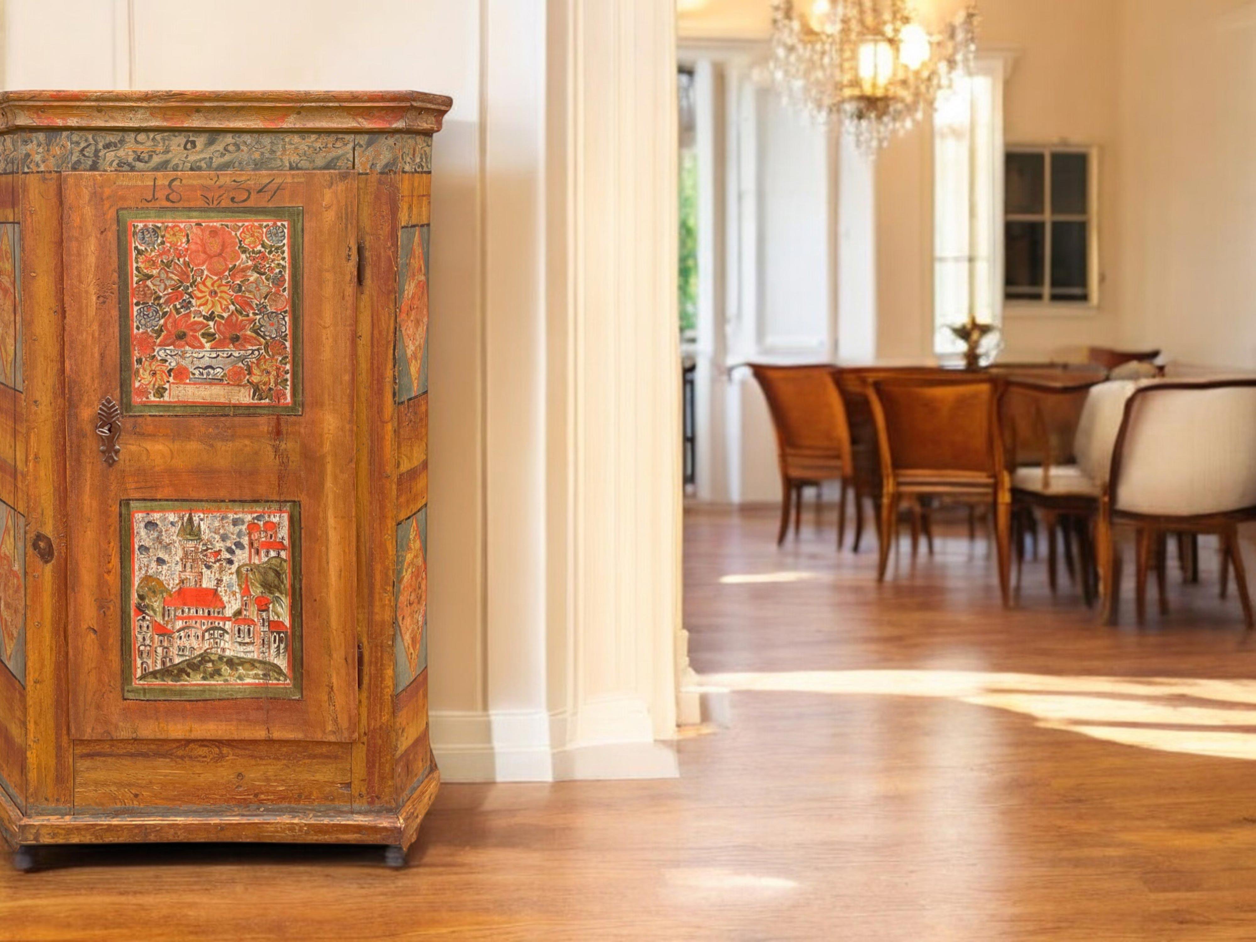 Armoire peinte à fleurs alpines de 1834 1