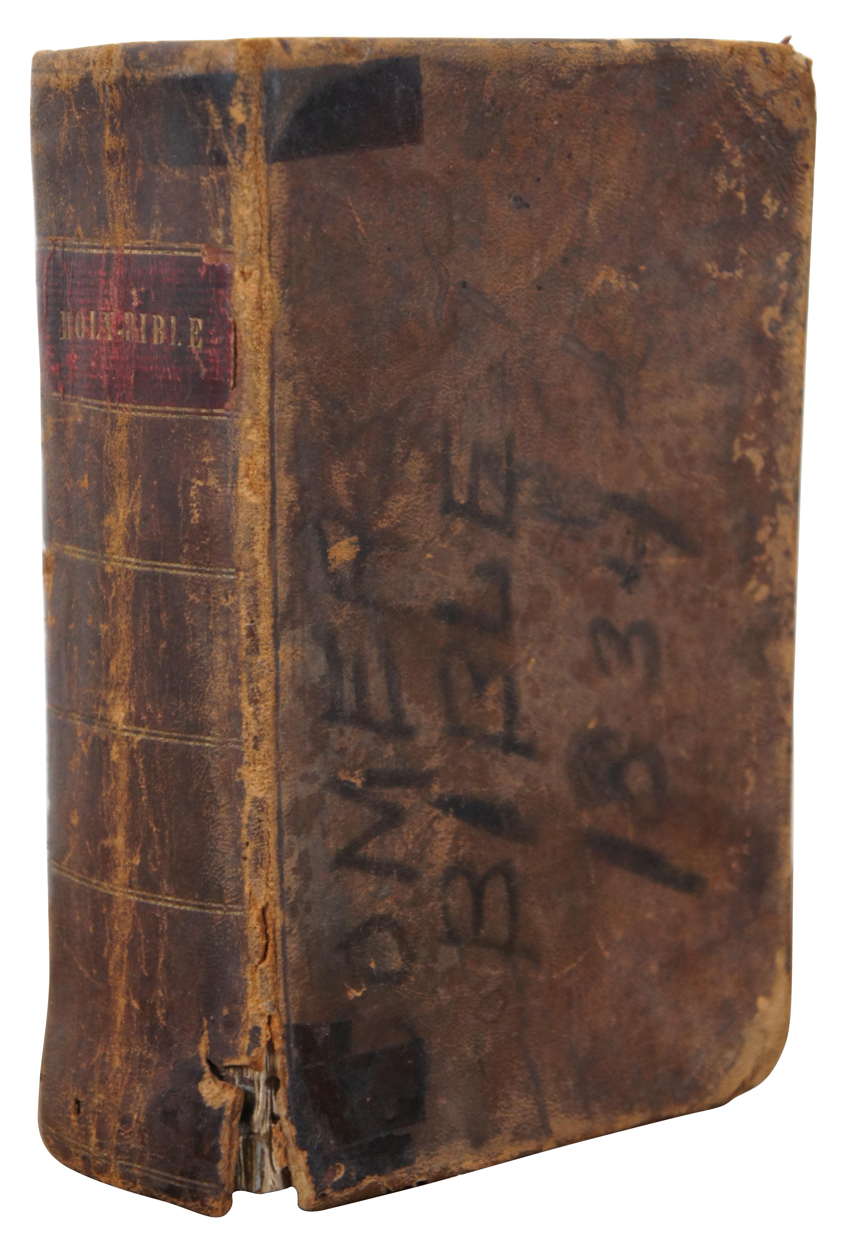 Antique leather bound Holy Bible, published by Morgan and Sanxay of Cincinnati, Ohio, 1834. Morgan and Sanxay published the first bible in Ohio in 1830.