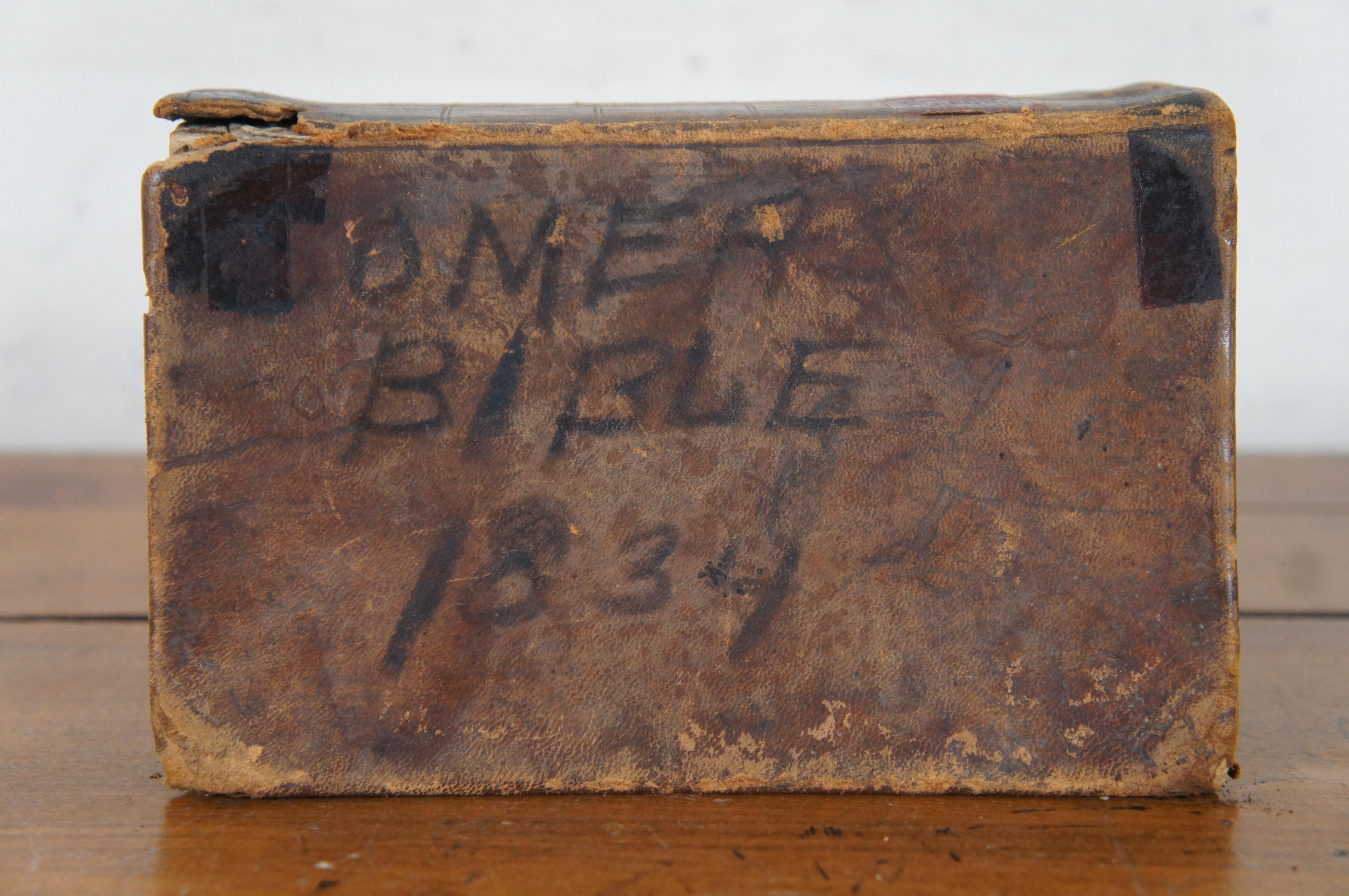 1834 Antique Morgan & Sanxay Leather Bound Holy Christian Bible In Good Condition In Dayton, OH